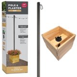 Excello Global Products - Large 14"x14"x14" Wooden Planter Box and String Light Pole Set - Brown