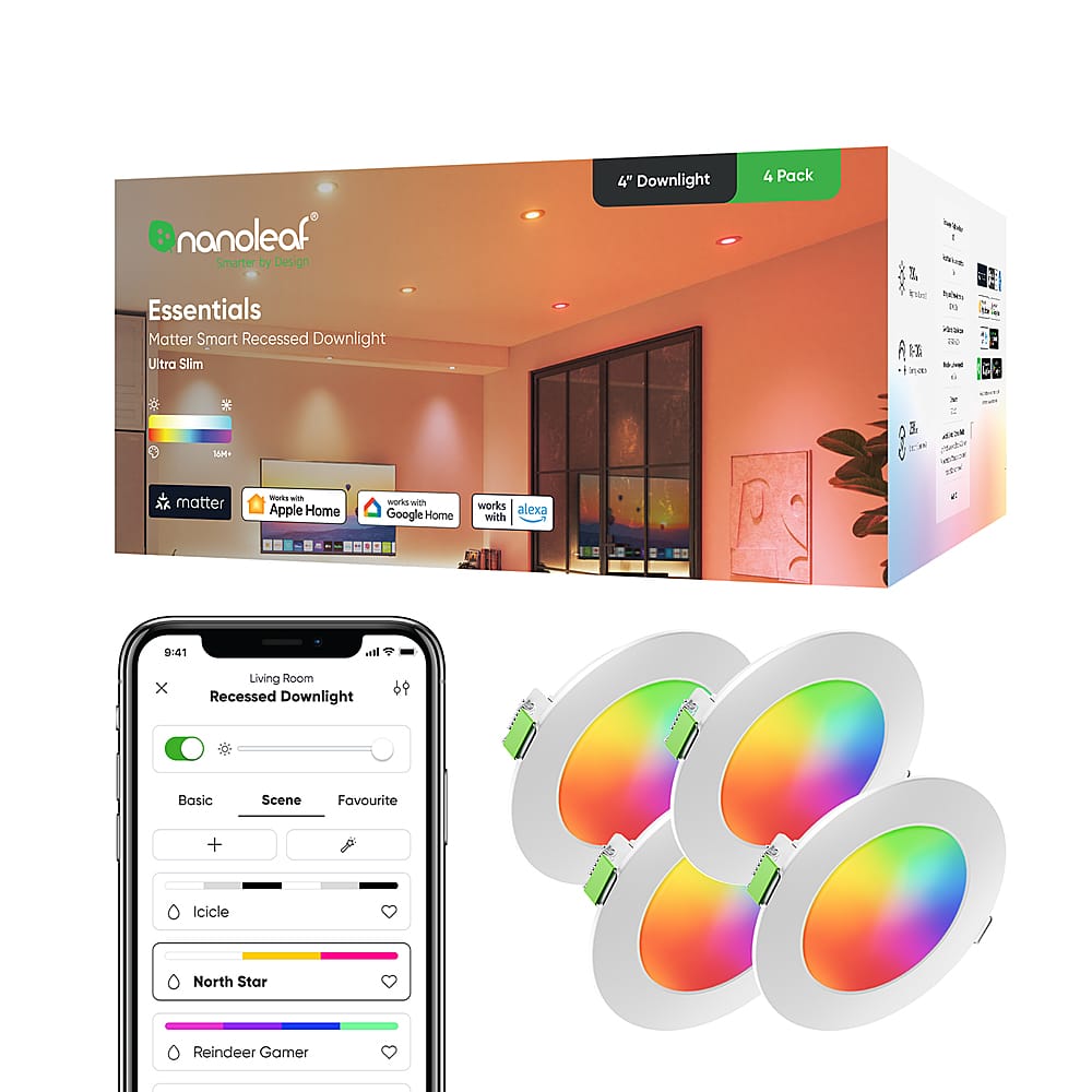 Nanoleaf - Essentials 4" Smart LED Downlight Thread & Matter Compatible (4 Pack) - Multicolor