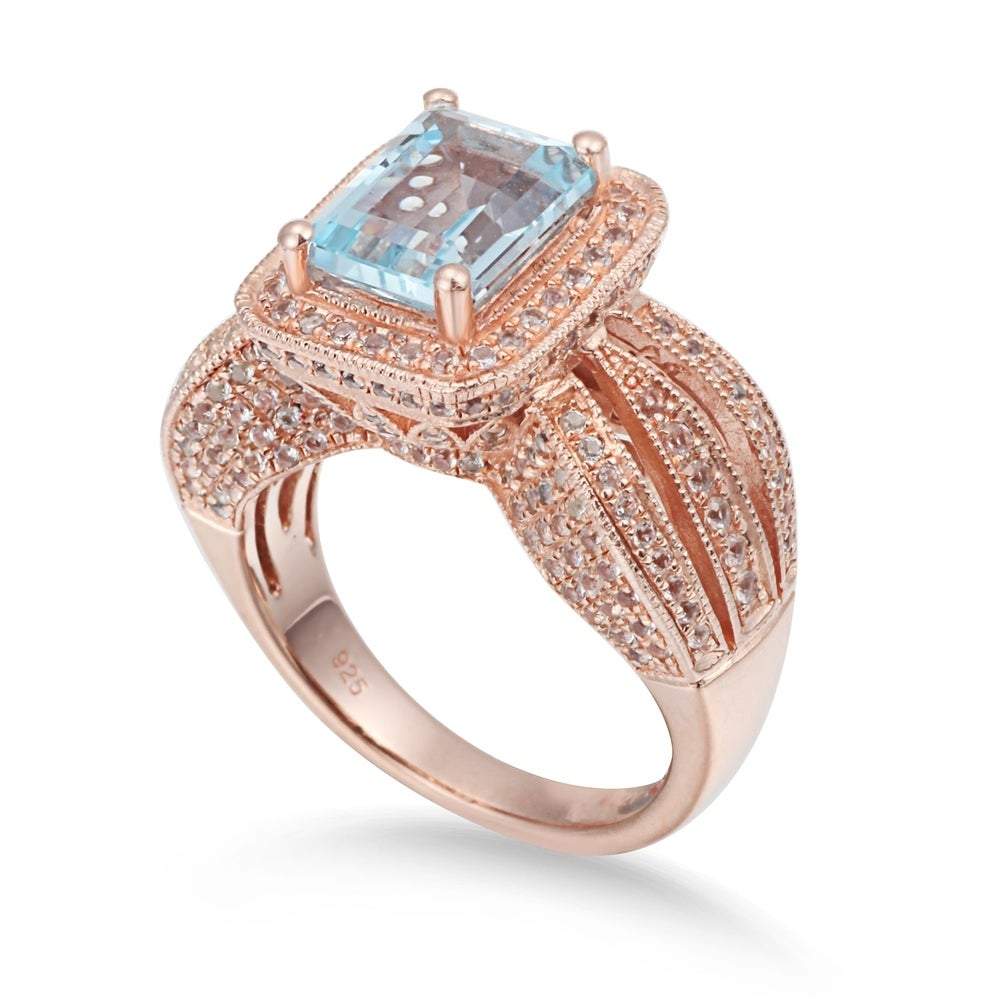 Suzy Levian Sterling Silver 5.25 TCW Blue Topaz Ring