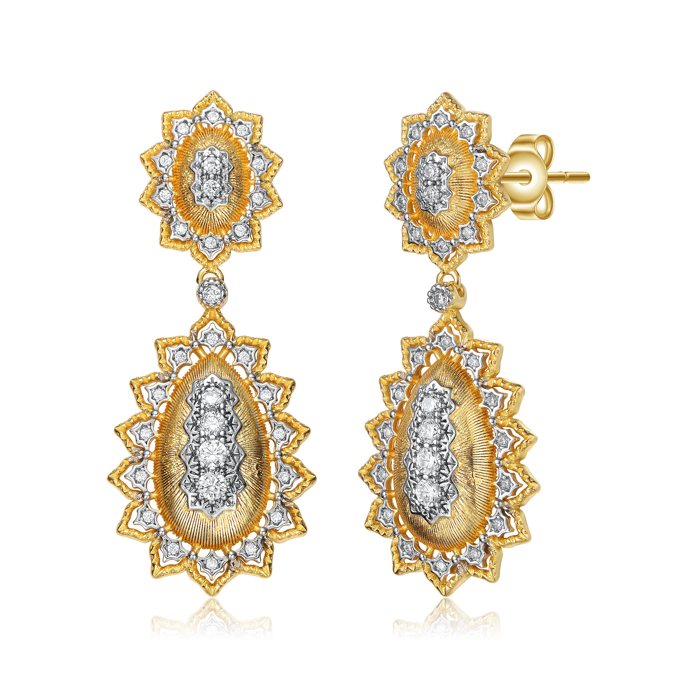 Rachel Glauber Rhodium And 14k Gold Plated Cubic Zirconia Drop Earrings