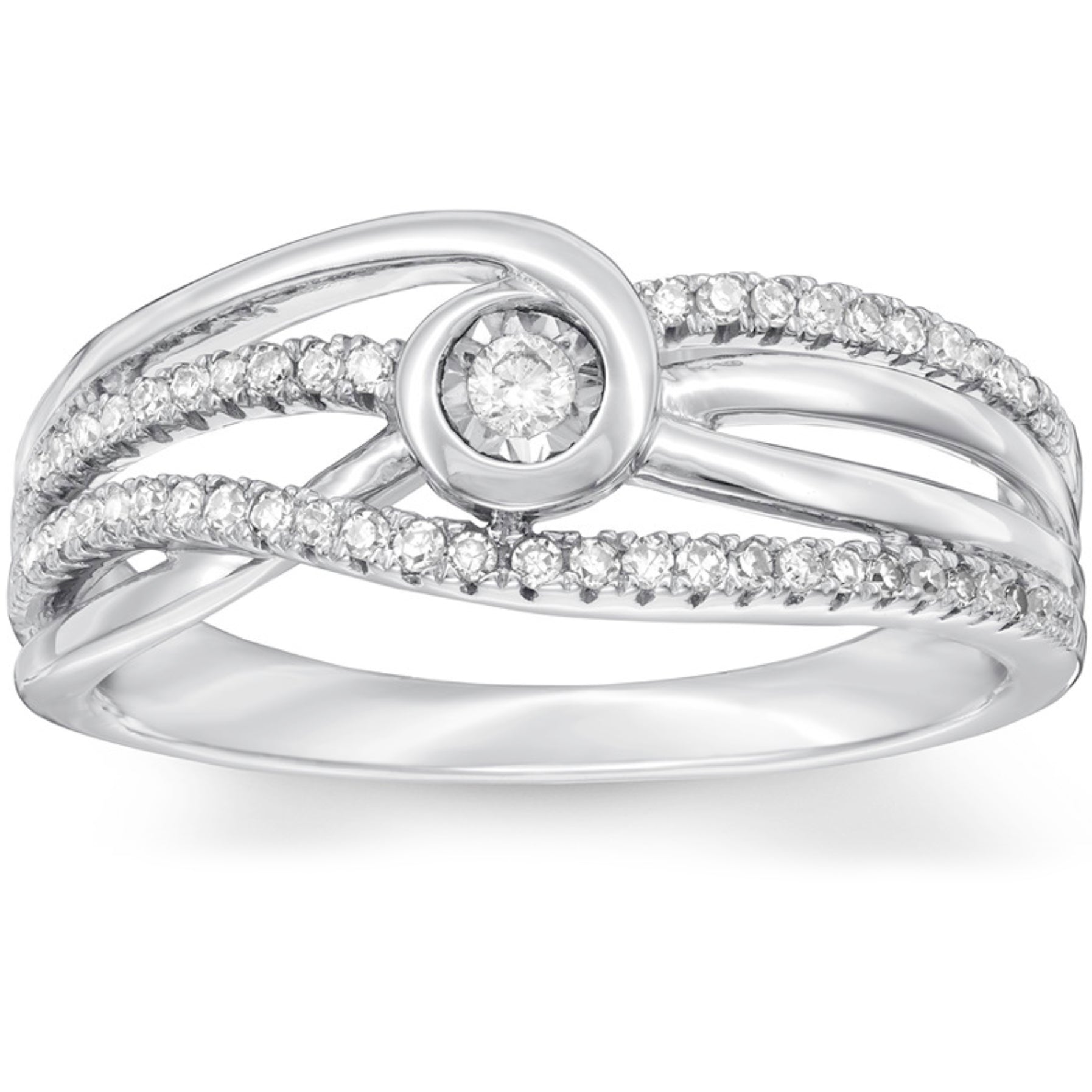 1 Ct Diamond Multi Row Diamond Woven Right Hand Ring 10k White Gold
