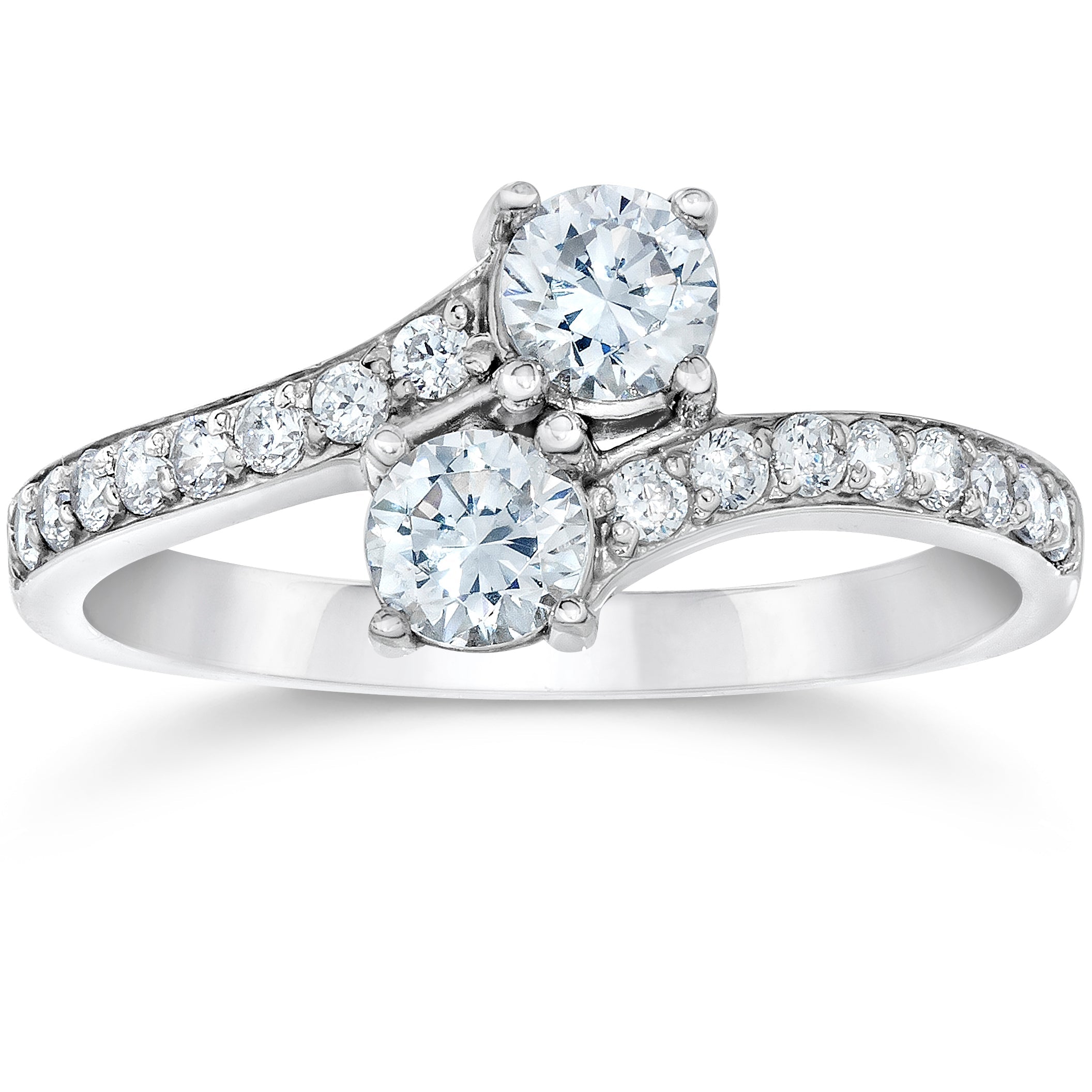 1CT 2 Stone Forever Us Lab Created Diamond Engagement Ring 14k White Gold