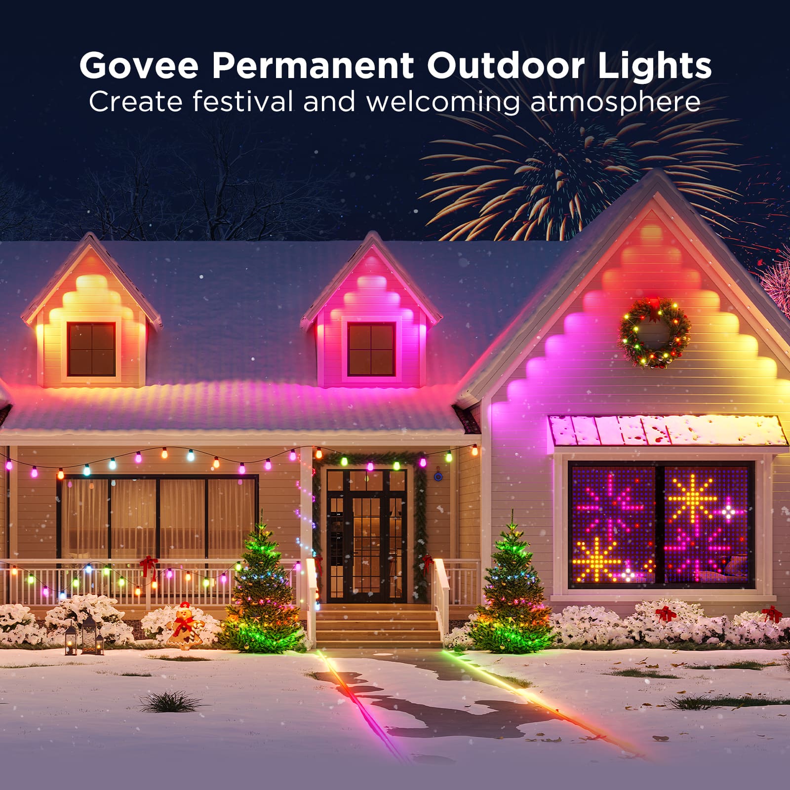 Govee - Wi-Fi RGBIC Outdoor Permanent String Lights 100ft - White