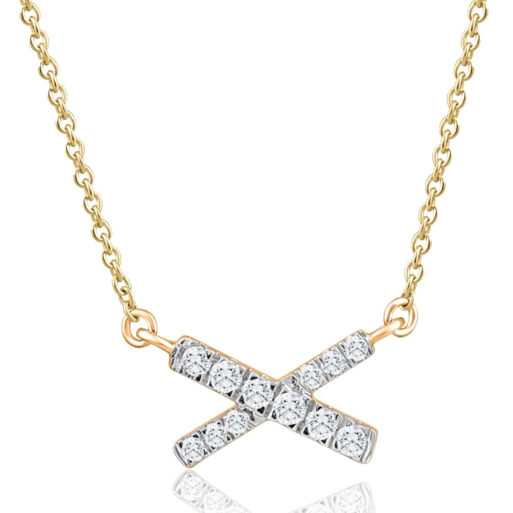 1/5Ct TW Diamond X Cross Pendant Yellow Gold Women's Necklace 18"