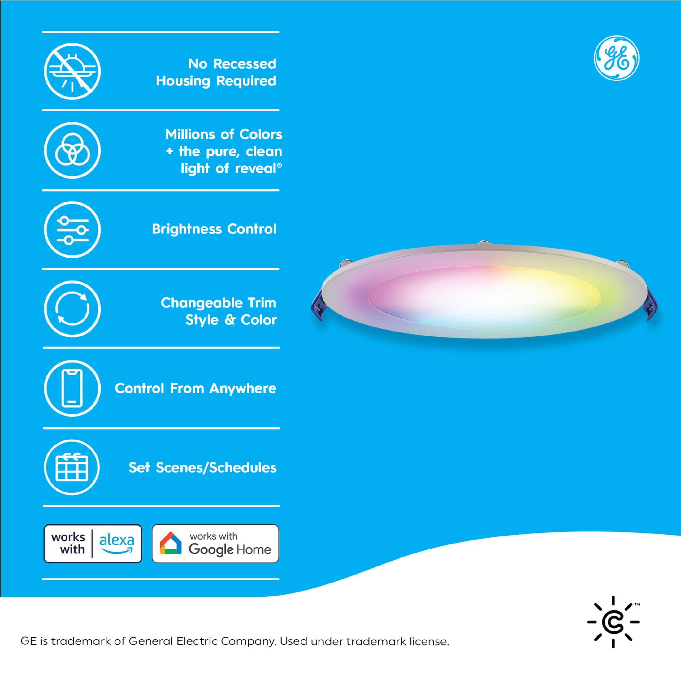 Cync - Reveal Smart LED Wafer Downlights, Color Changing, 4in, 1pk - Full Color