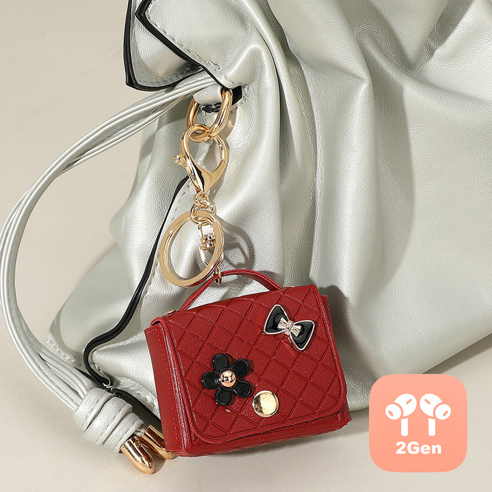 Flower Bow Charm Embellished Faux Leather Mini Purse Keychain / Bag Charm