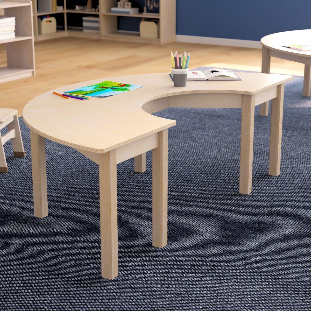 Flash Furniture  29.5 x 59 x 18 in. Bright Beginnings Commercial Grade Wooden Half Circle Preschool Classroom Activity Table, Beech
