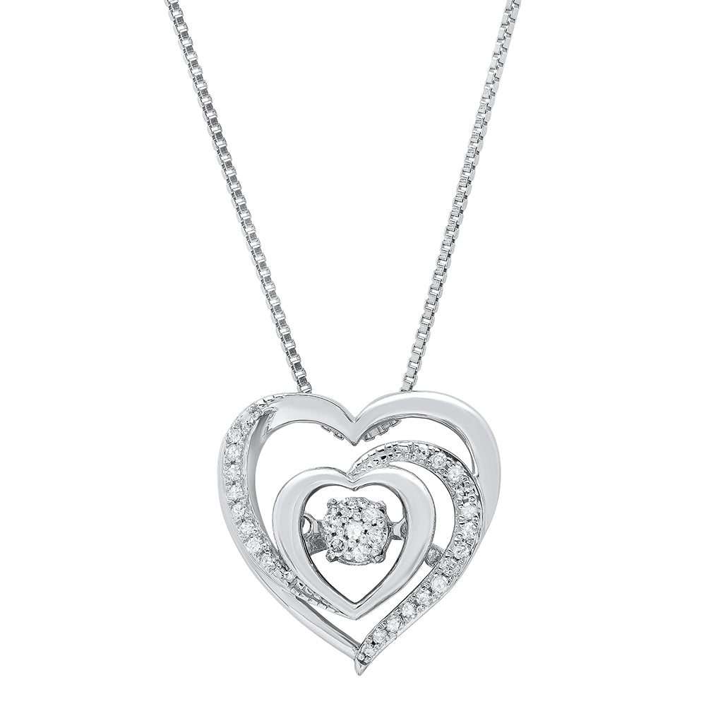Dancing Diamond Heartbeats Heart Pendant Necklace in 925 Sterling Silver  (1/8 ct.tw.), 18"