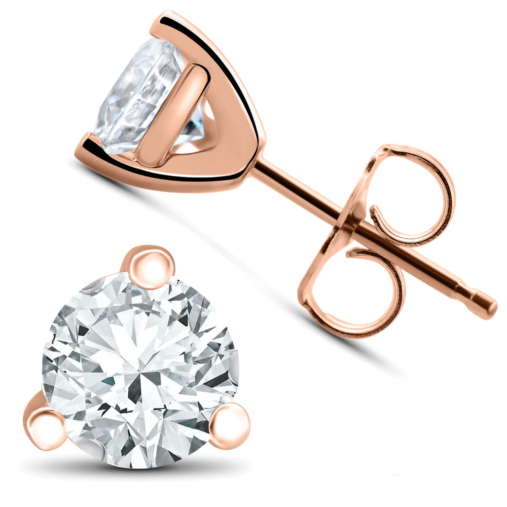 2 ct TDW Diamond 3-Prong Martni Studs in 14k White Yellow Rose Gold or Platinum