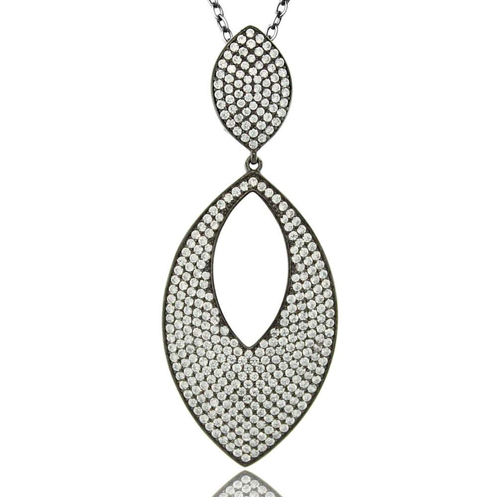Suzy Levian Cubic Zirconia Sterling Silver Oval Pave Pendant