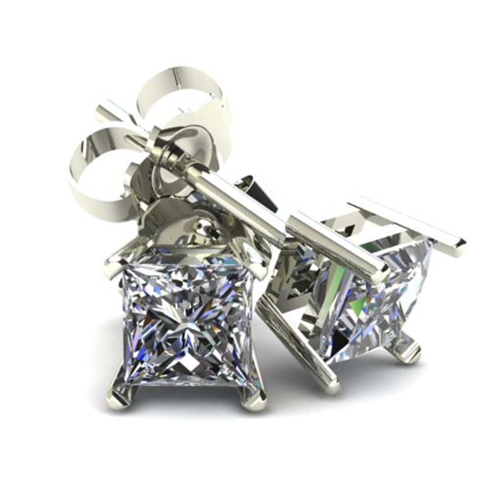 1.00Ct Princess Cut Diamond Studs 14K White Or Yellow Gold Basket Setting