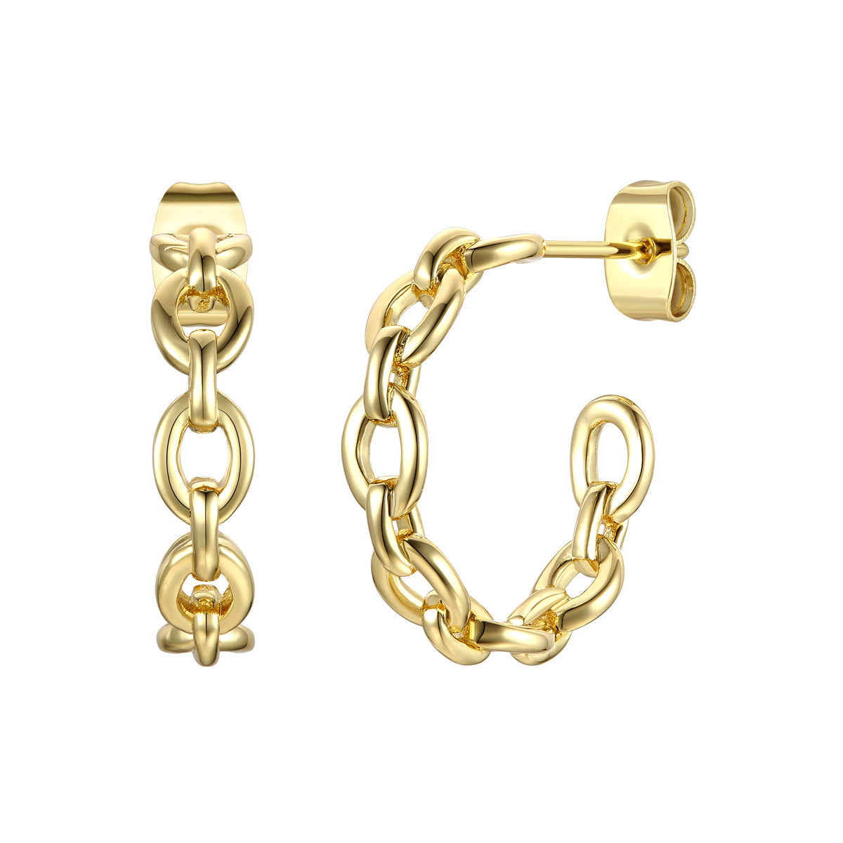 Rg 14k Gold Plated Modern Chain Link C-Hoop Earrings