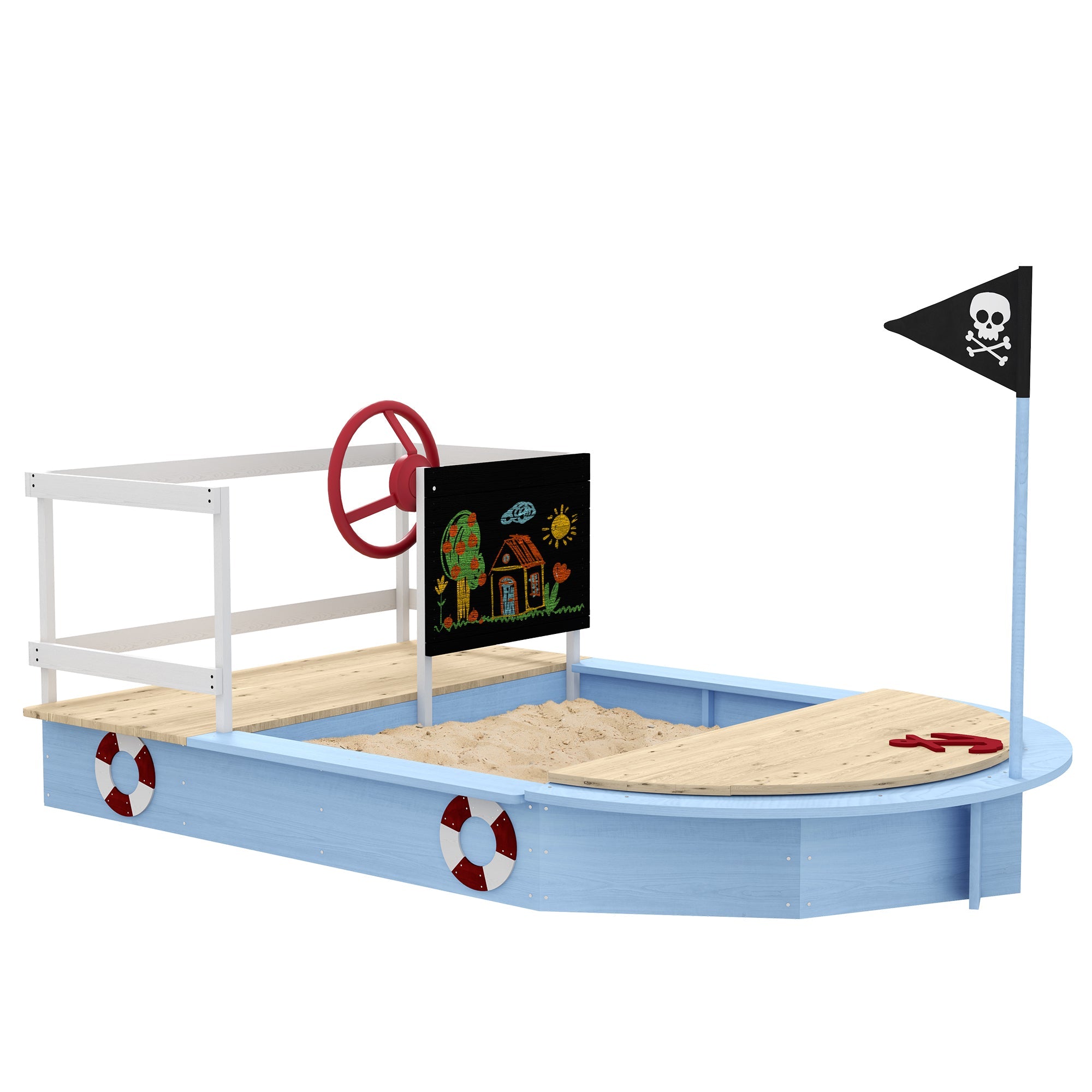 Streamdale Wooden Sandbox with Pirate Ship Design for 3-7 Years