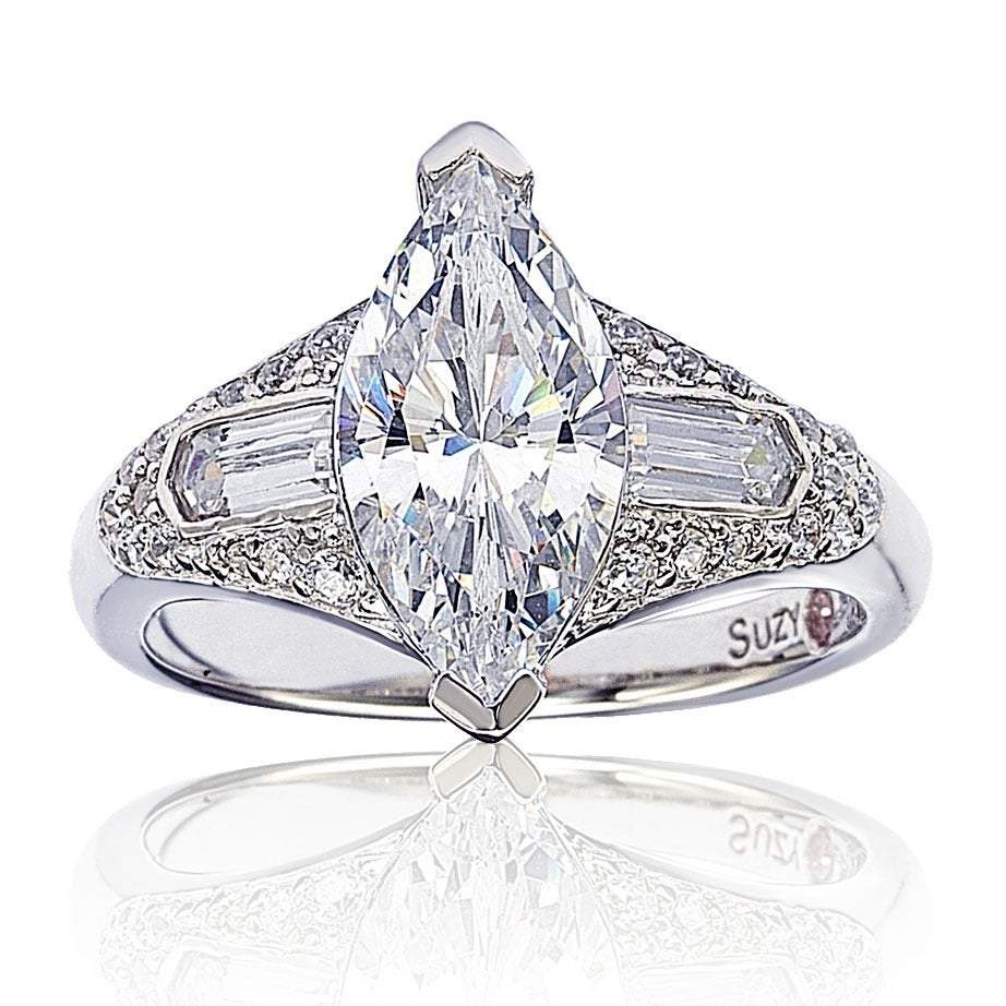 Suzy Levian Sterling Silver Marquise Cubic Zirconia Engagement Ring