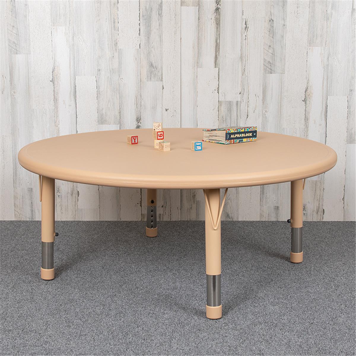 Flash Furniture  45 in. Round Plastic Height Adjustable Activity Table, Natural Color