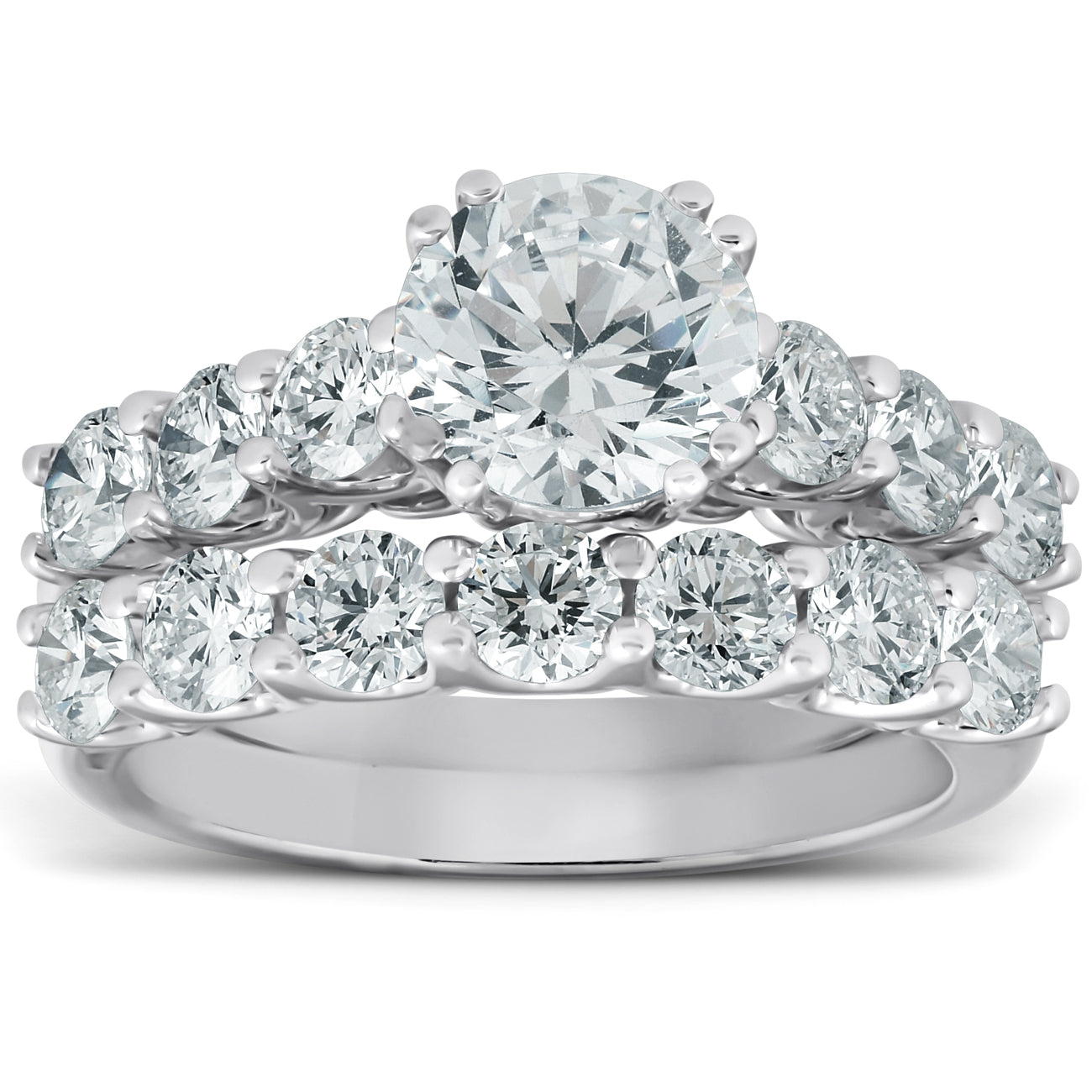 3 Ct Diamond Engagement Wedding Ring Set (1ct Center) 14k White Gold Enhanced
