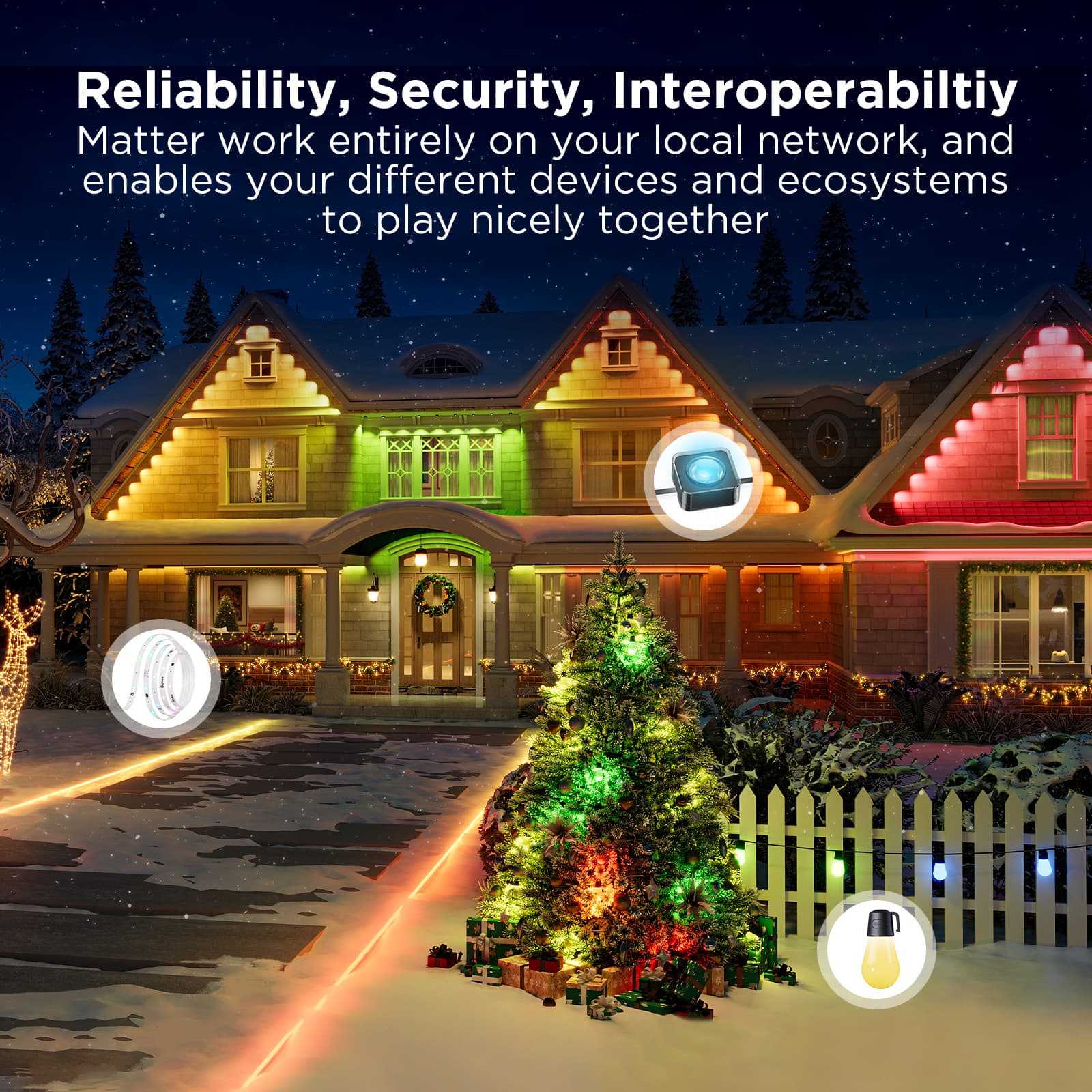 Govee - Wi-Fi RGBIC Outdoor Permanent String Lights 50ft - Black