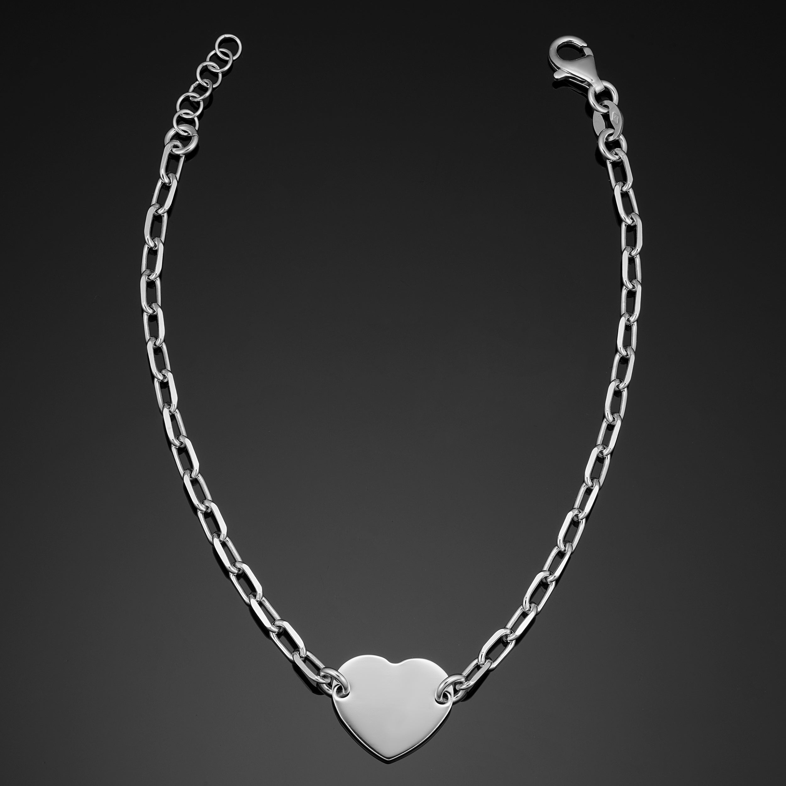 925 Sterling Silver With Rhodium Plating Heart Bracelet (adjustable from 7 - 7.5 inch)