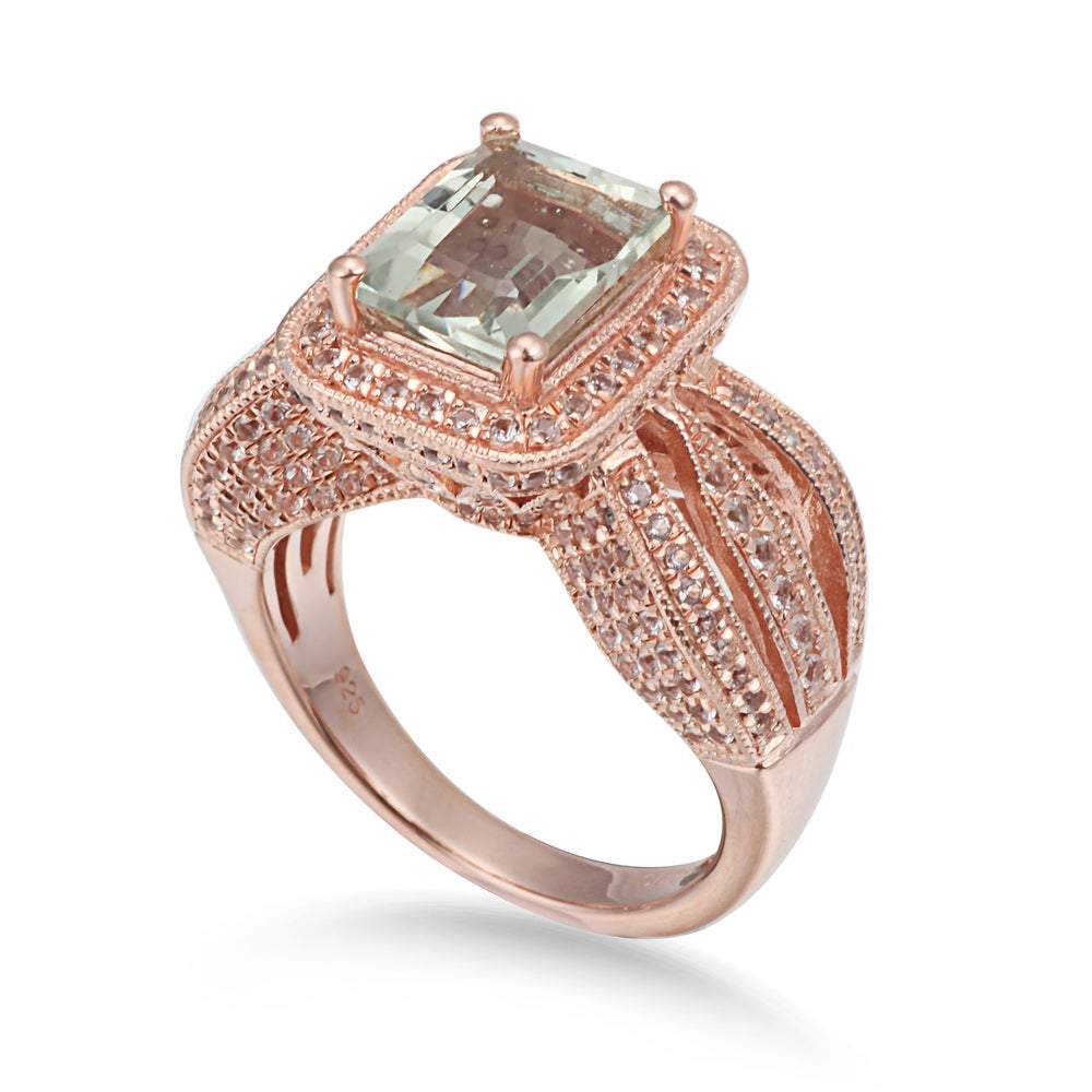 Suzy Levian Sterling Silver 4.6 cttw Green Amethyst Ring