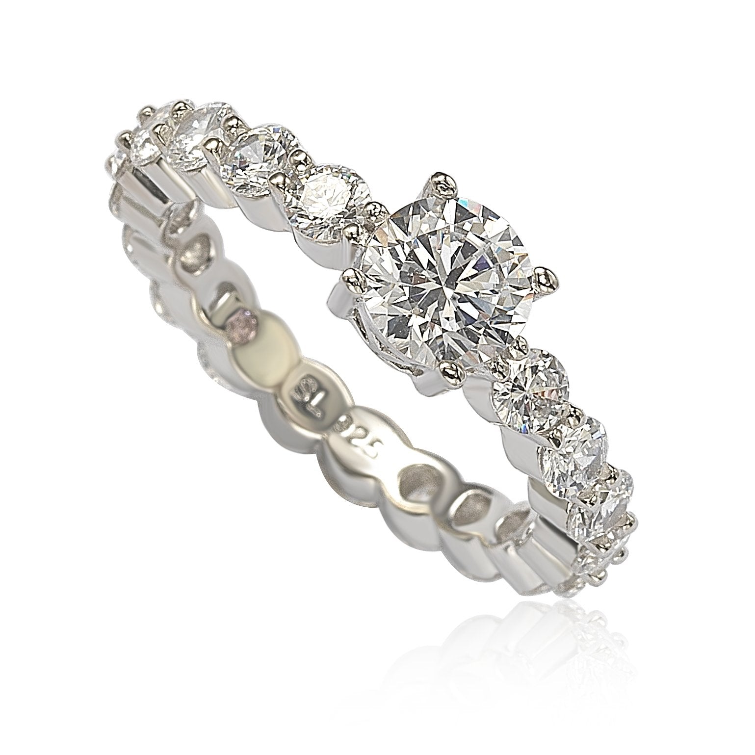 Suzy Levian Sterling Silver Round Cut Cubic Zirconia Bridal Eternity Band