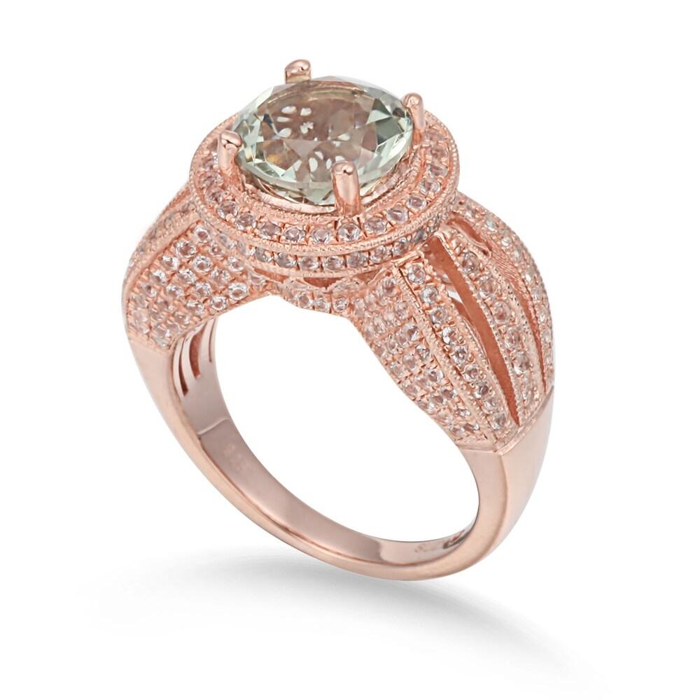 Suzy Levian Sterling Silver 4.53 TCW Green Amethyst Ring