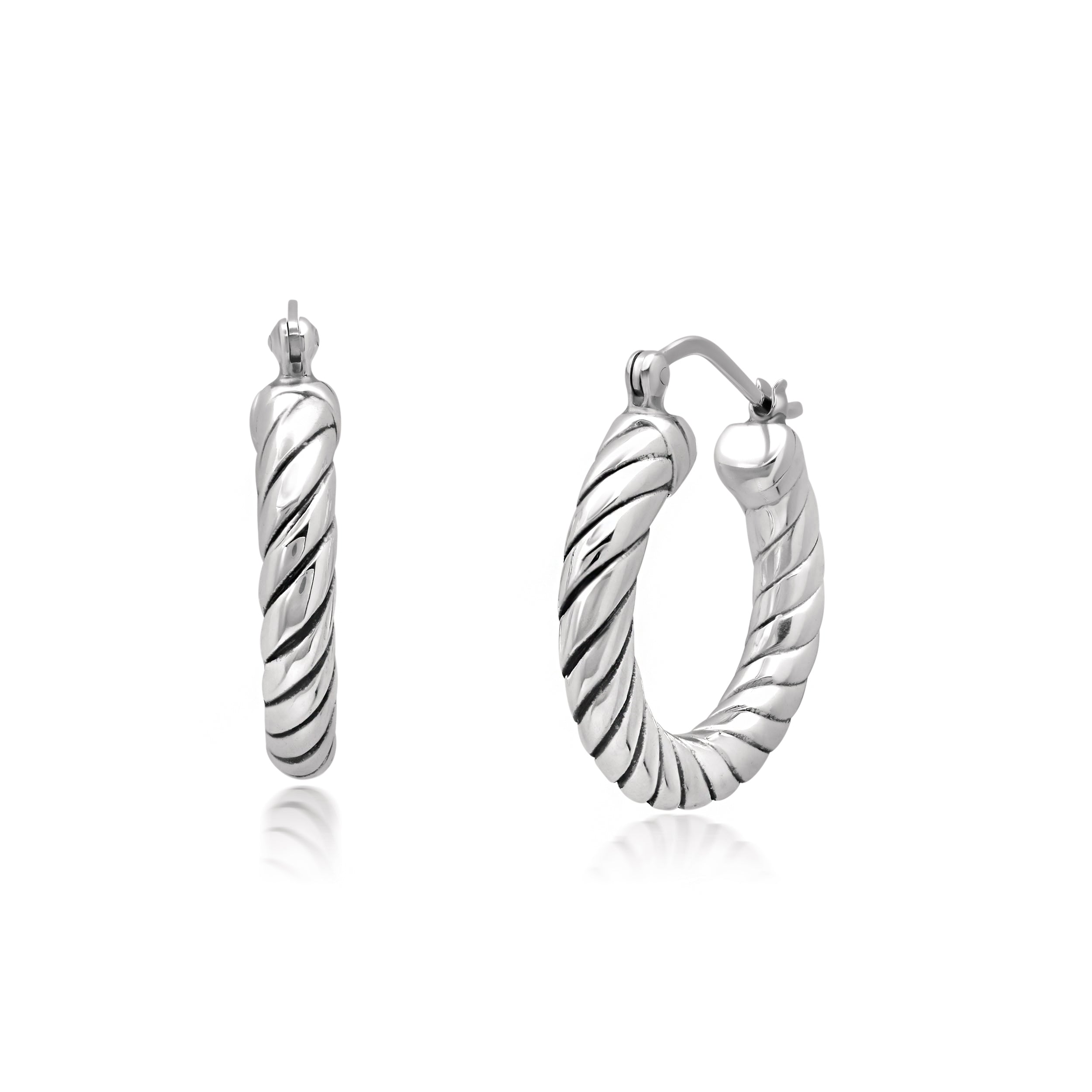 Sterling Silver Round Fine Twist Hoop Earrings