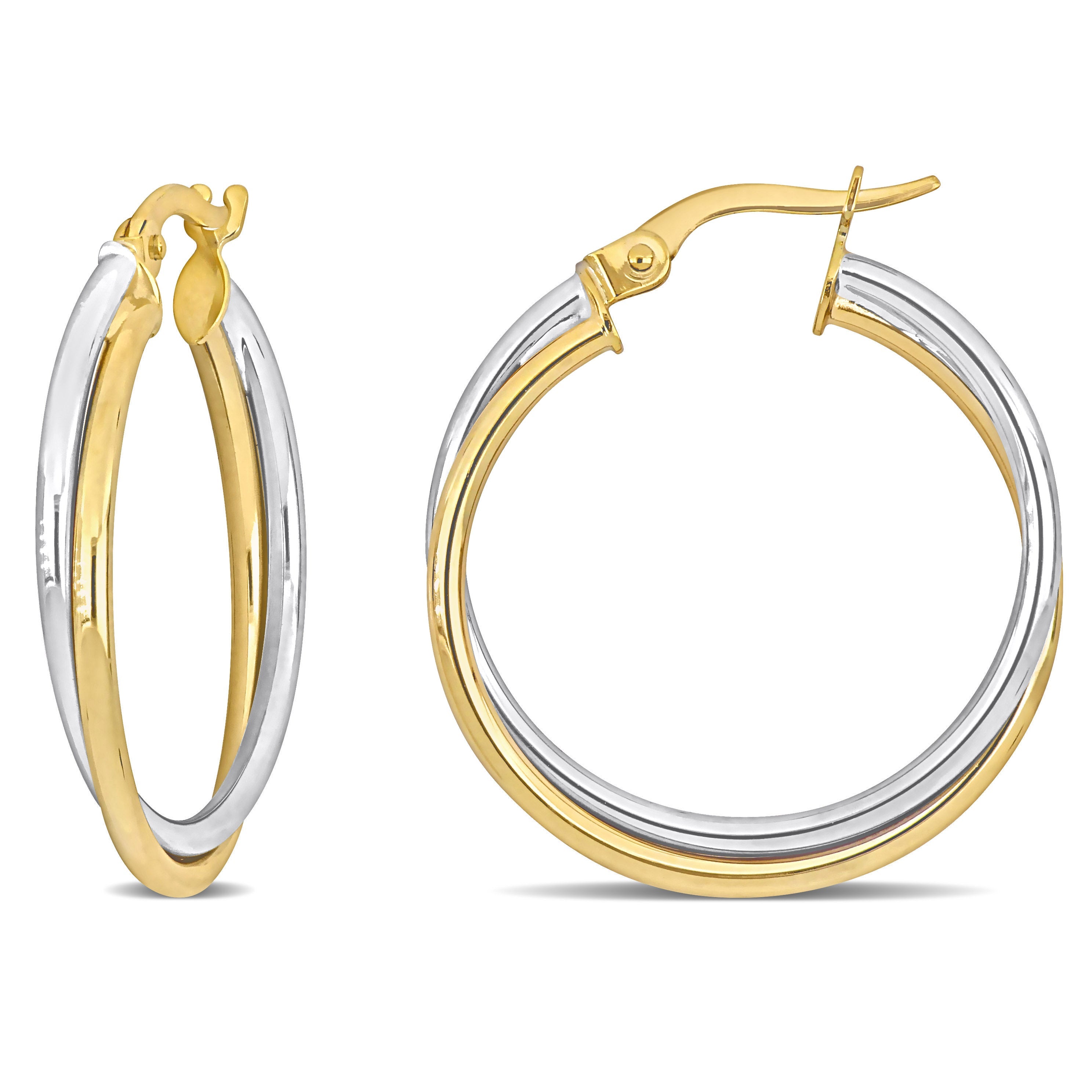26 MM Crossover Hoop Earrings in 2-Tone Yellow and White 10K Gold