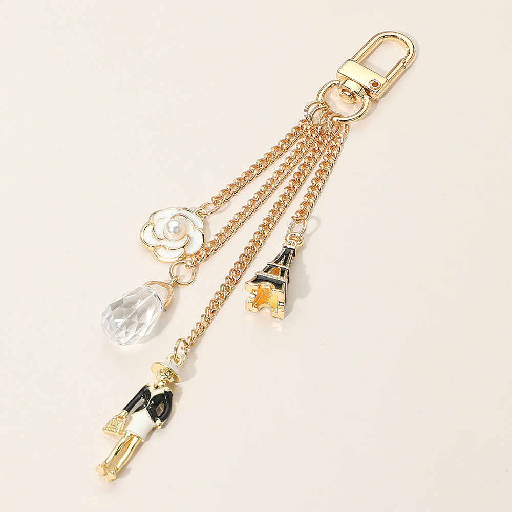 SECRET BOX_Pearl Enamel Flower Eiffel Tower Lady Stone  Charm Drop Chain Bag Charm / Keychain