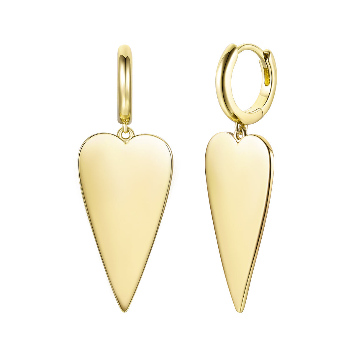 Rg 14k Gold Plated Elongated Heart Charm Dangle Mini Hoop Earrings