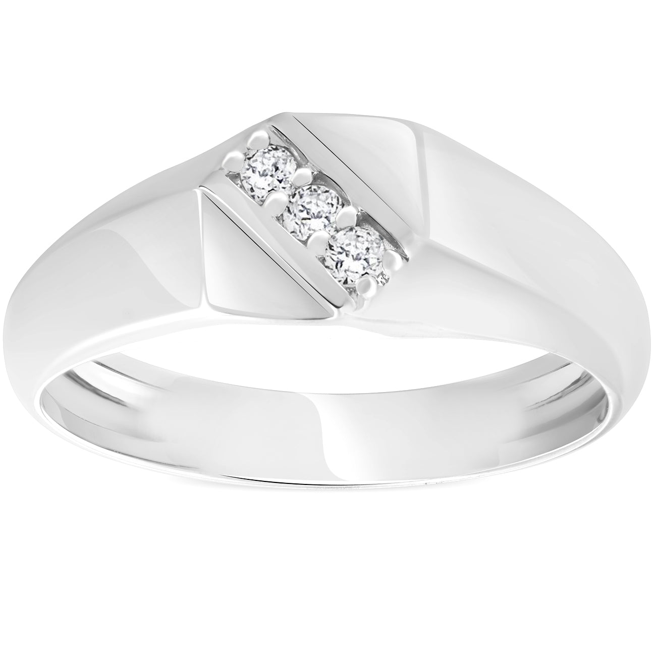 Mens 1/10ct White Gold Diamond Flat Classic Anniversary Band 10K