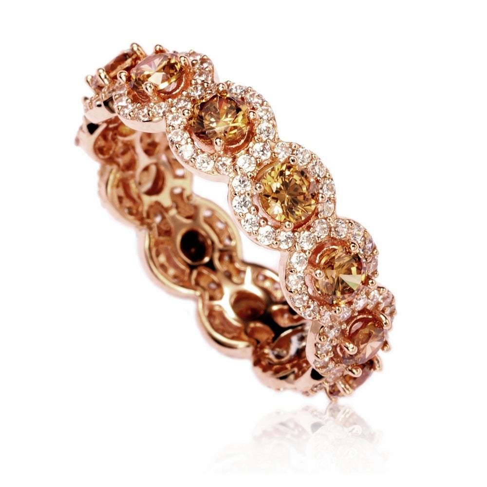 Suzy Levian Rose Sterling Silver Cubic Zirconia Champagne Round Eternity Band