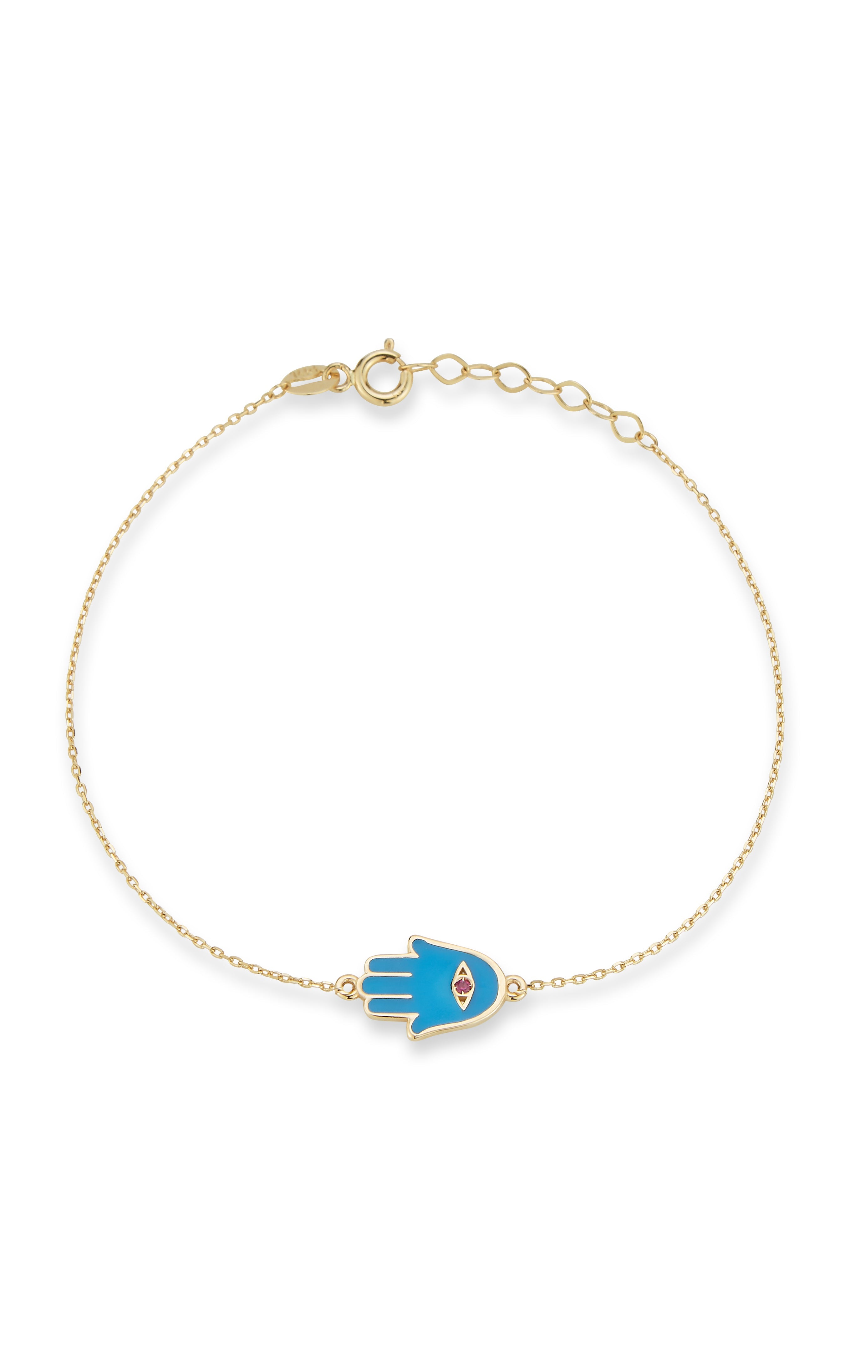 14K Gold & Ruby Hamsa Bracelet