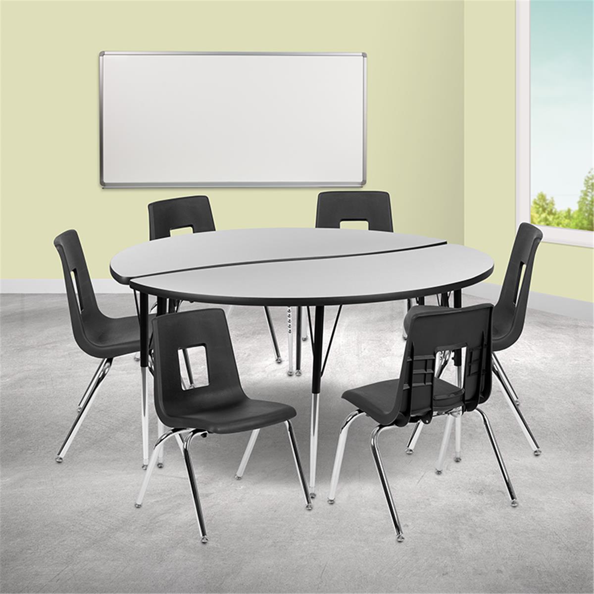 Flash Furniture  60 in. Circle Wave Flexible Laminate Activity Table Set with 16 in. Student Stack Chairs Grey & Black