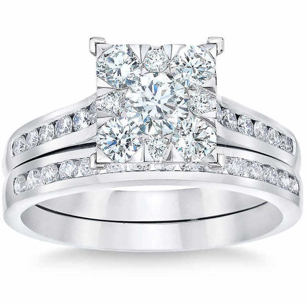 2 Ct Diamond Princess Cut Framed Engagement Wedding Ring Set White Gold