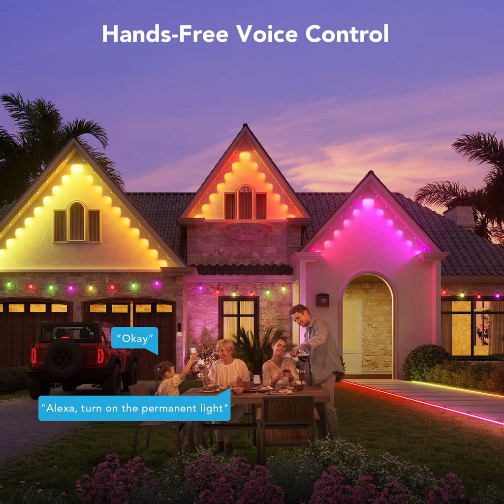 Govee - Wi-Fi RGBIC Outdoor Permanent String Lights 100ft - White