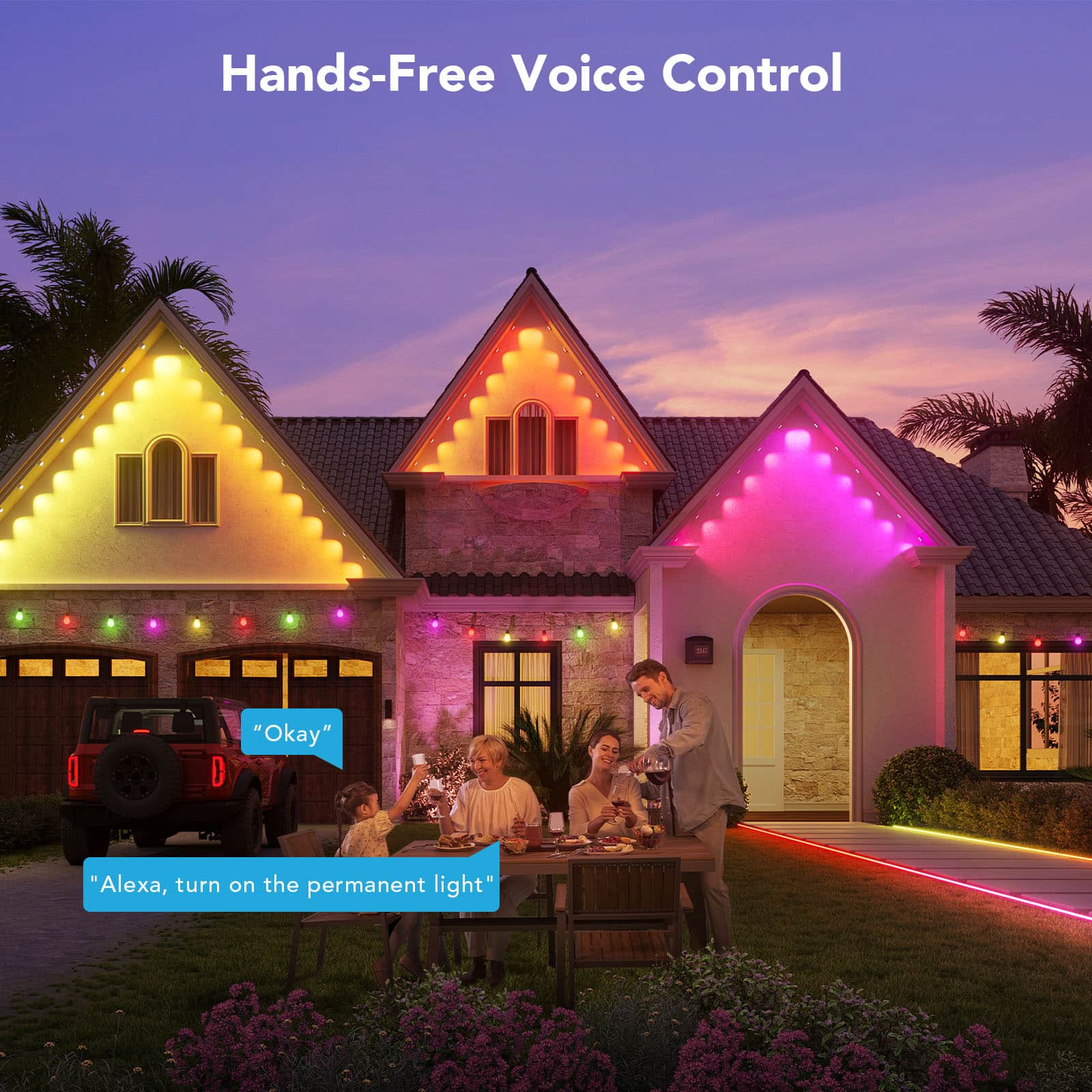 Govee - Wi-Fi RGBIC Outdoor Permanent String Lights 100ft - White
