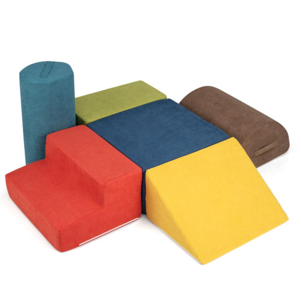 Hivvago 6-Piece Baby Climbing Blocks with 30D High-Density Foam and Carrying Handles-Gray