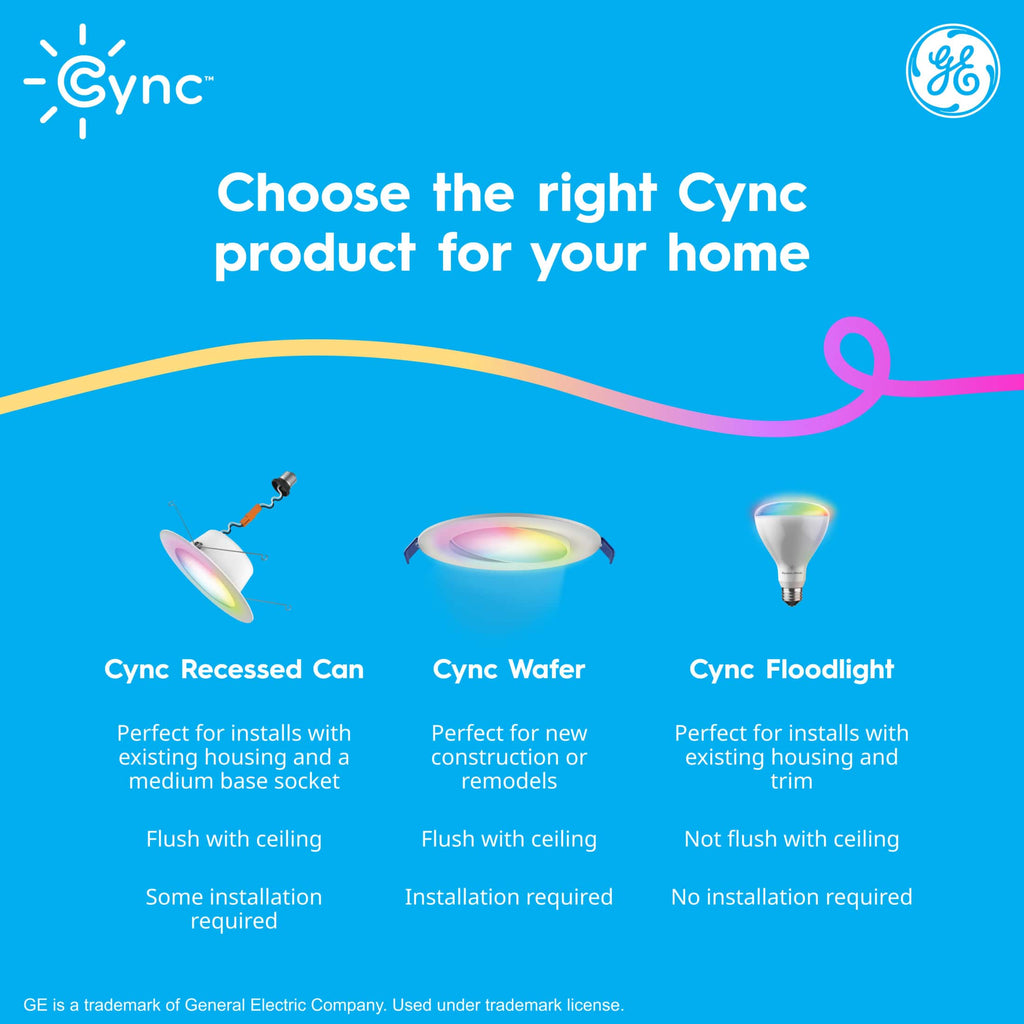 Cync - Reveal Smart LED Recessed Downlights, Color Changing, 6in, 1pk - Full Color