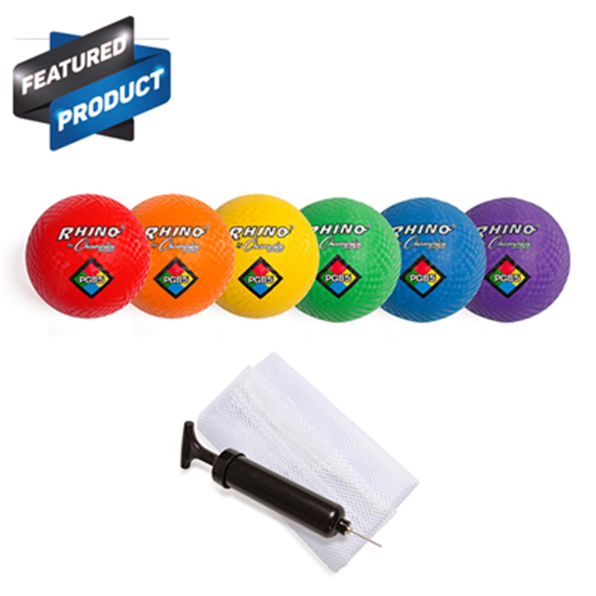 Champion Sports  8.5 in. Playground Ball Set with Pump, Multicolor - Set of 6