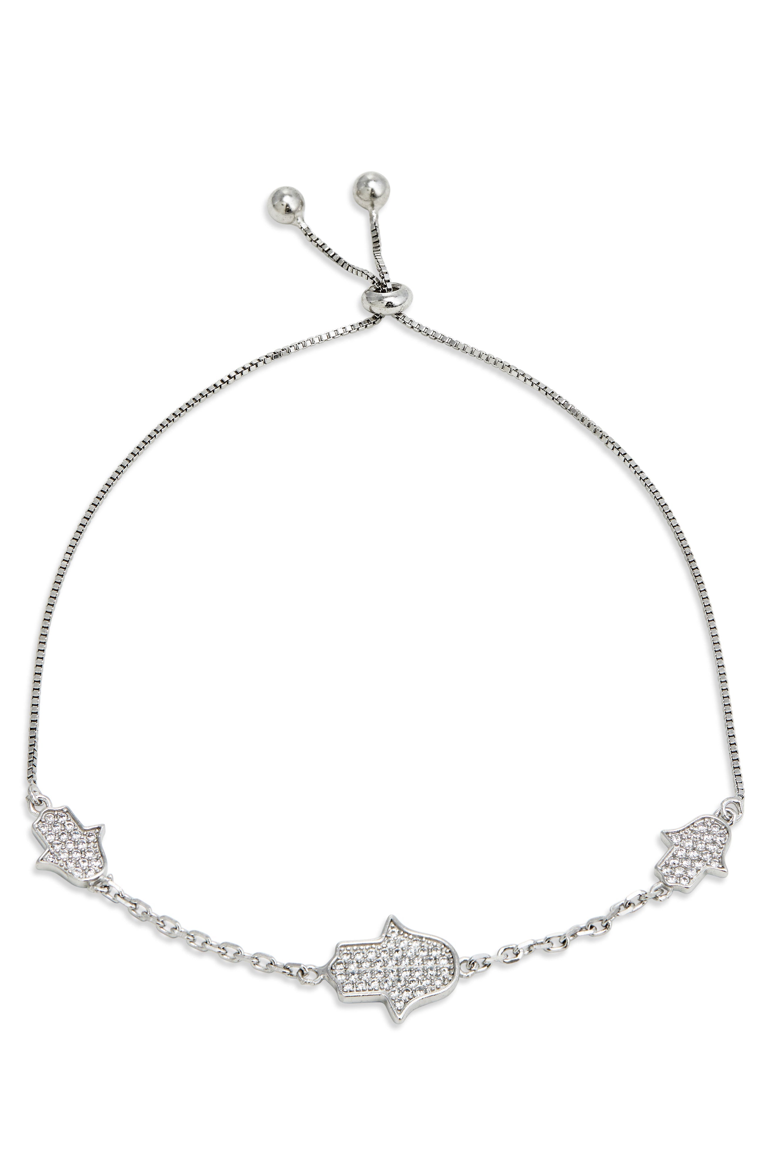 18K Gold Vermeil White Cz Hamsa Pull Bracelet