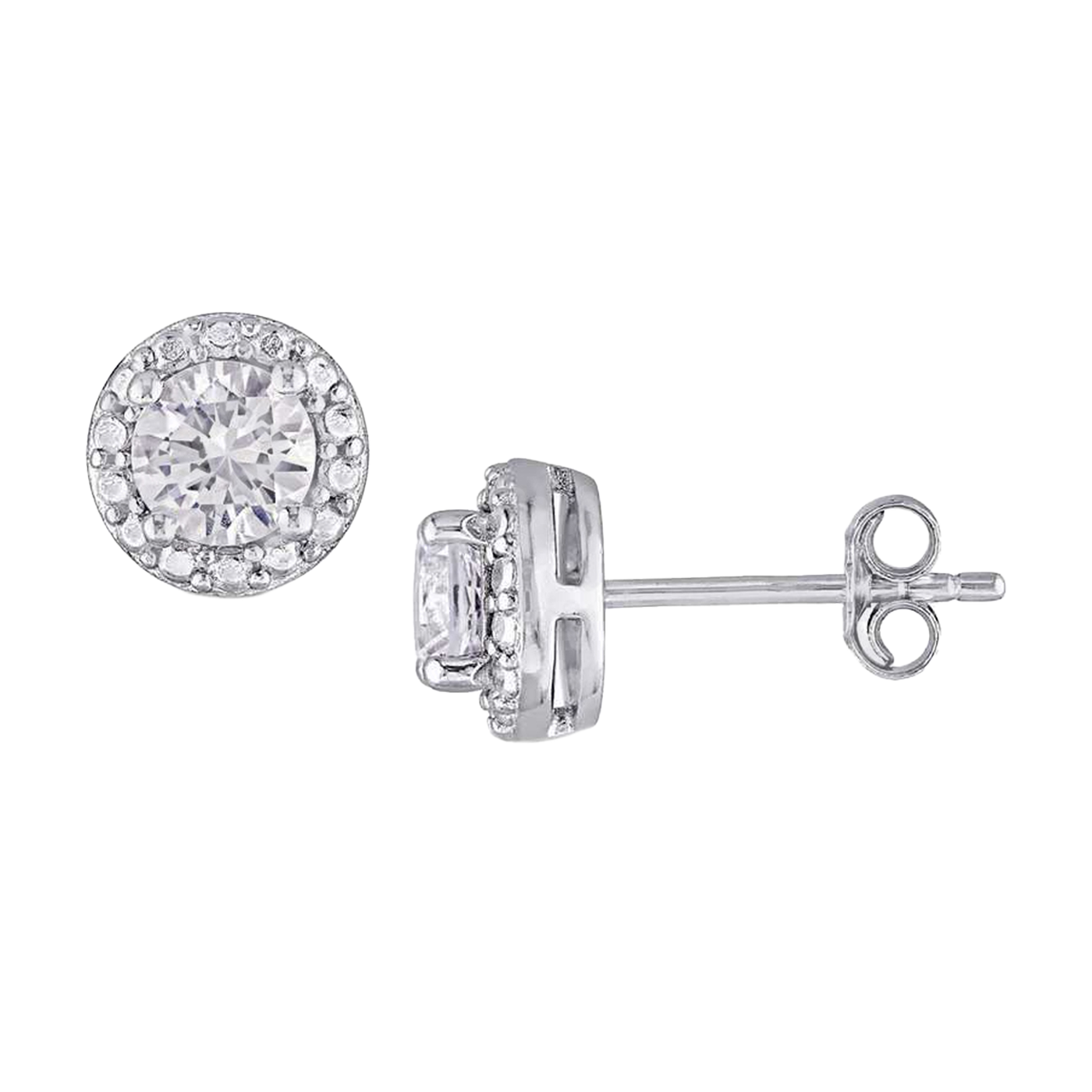 Ss 925 0.10Ctw Diamond And White Sapphire Earrings