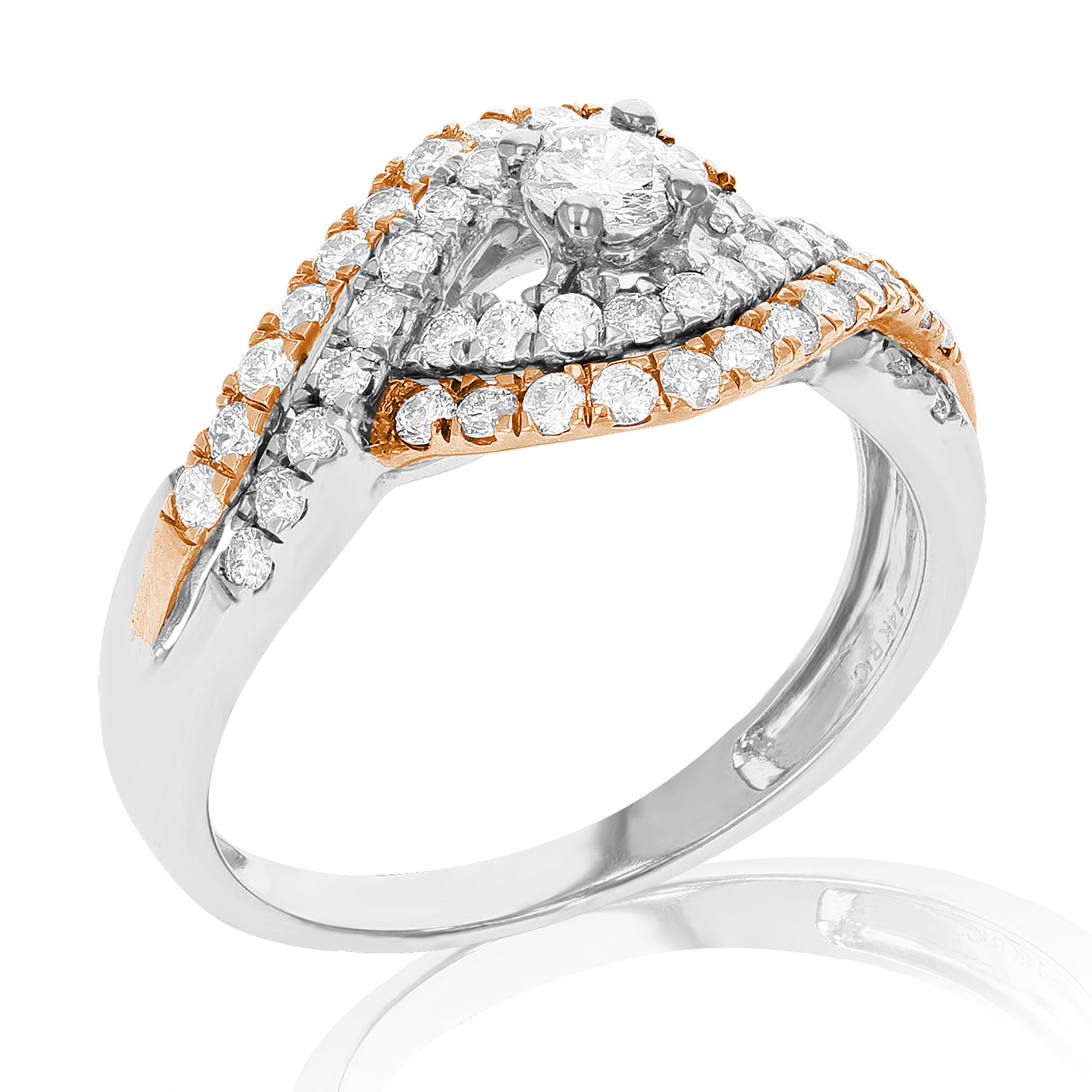 1 cttw Diamond Wedding Engagement Ring Set 14K White Pink Gold Curve Bridal