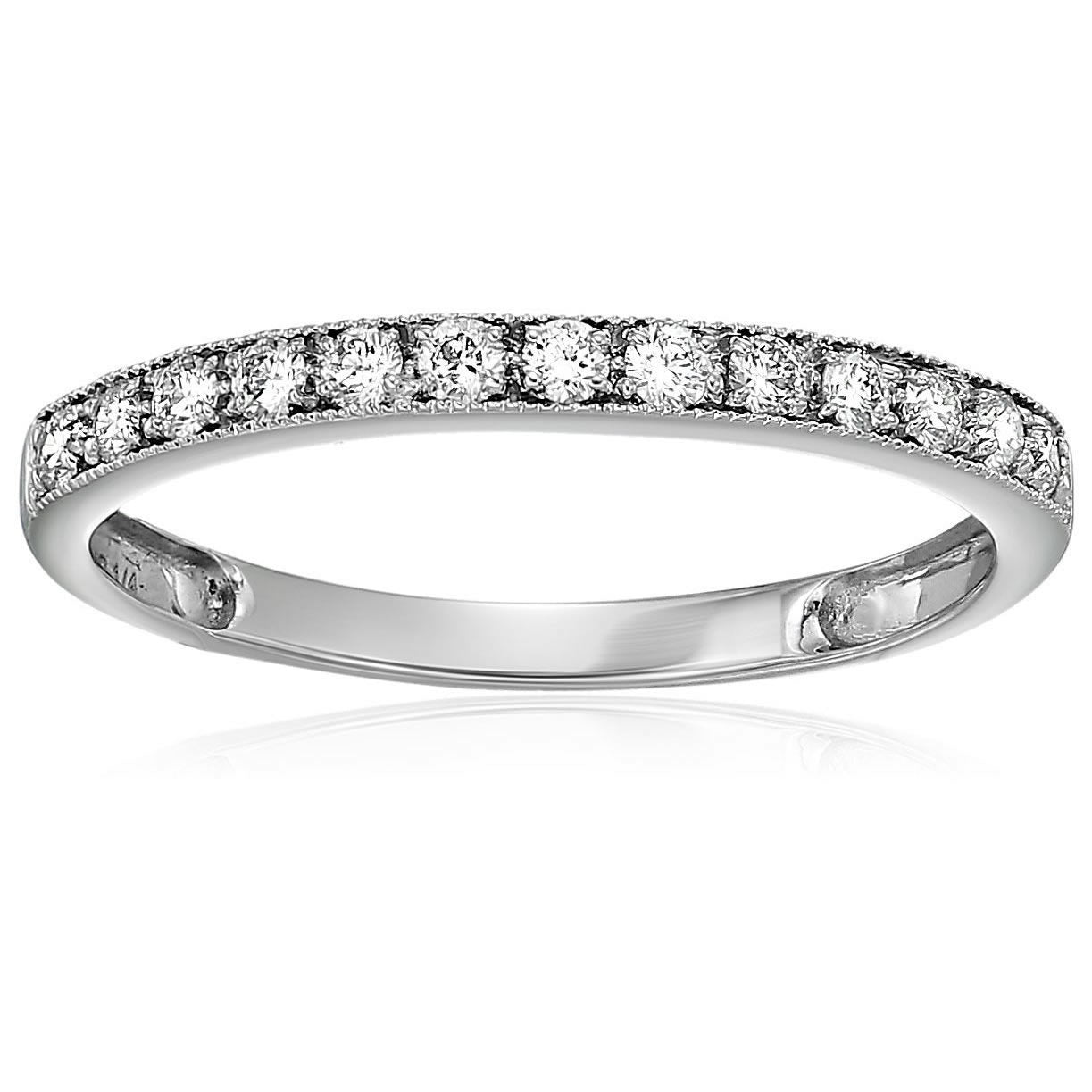 1/4 cttw Diamond Wedding Band with Milgrain 14K White or Yellow Gold Prong Set