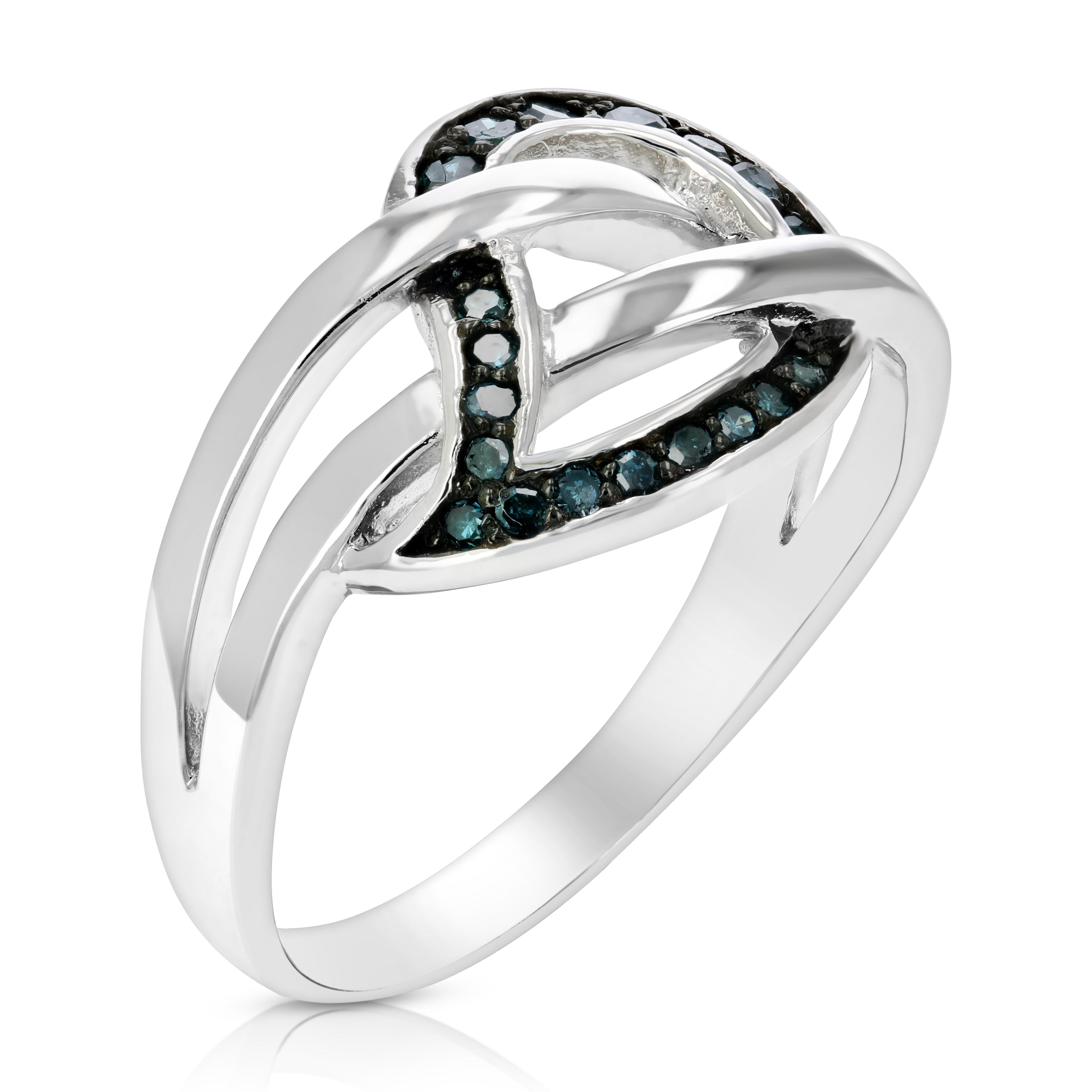 1/5 cttw Blue Diamond Leaf Ring .925 Sterling Silver with Rhodium Plating