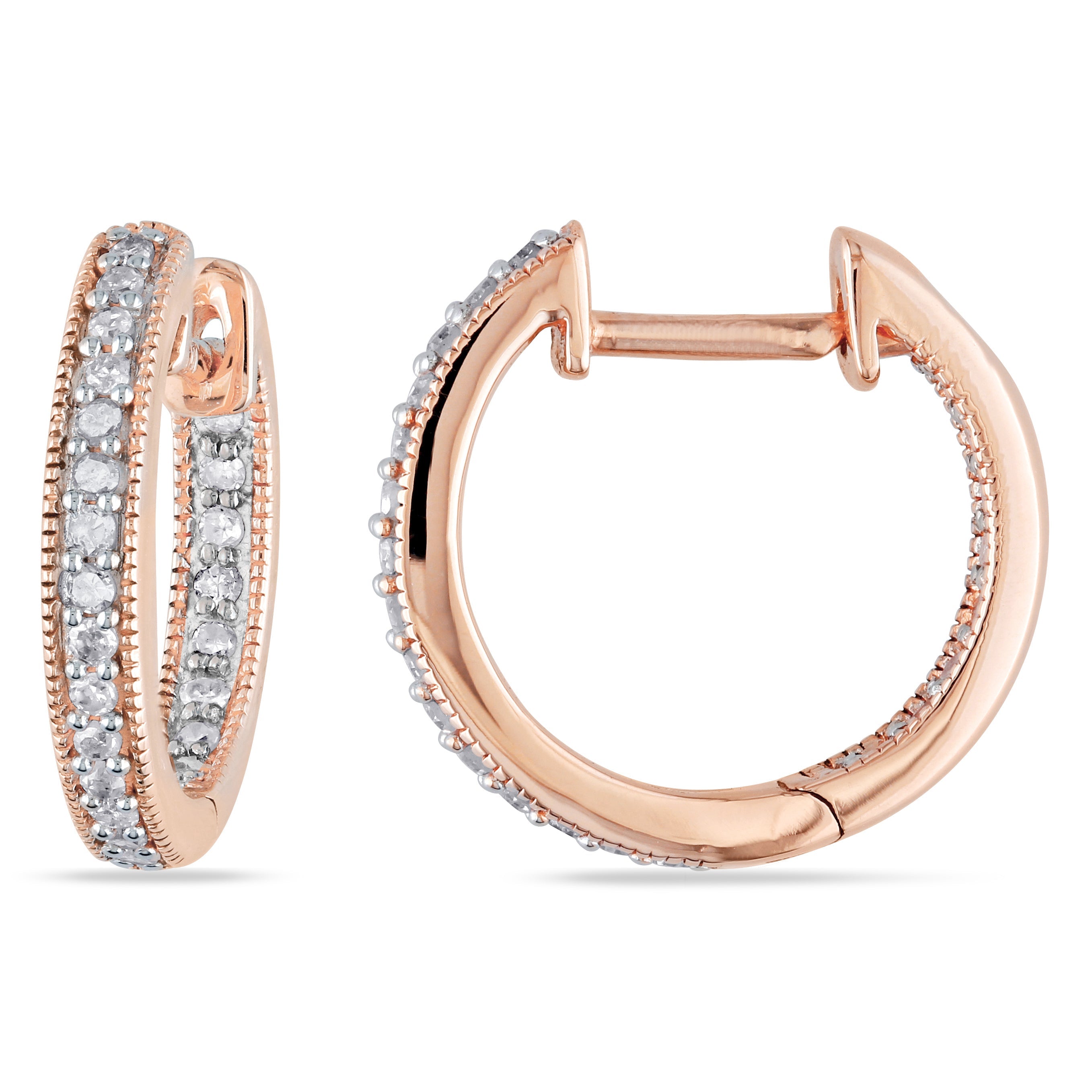 1/4 CT TW Diamond Inside Outside Hoop Earrings in 14K Rose Gold
