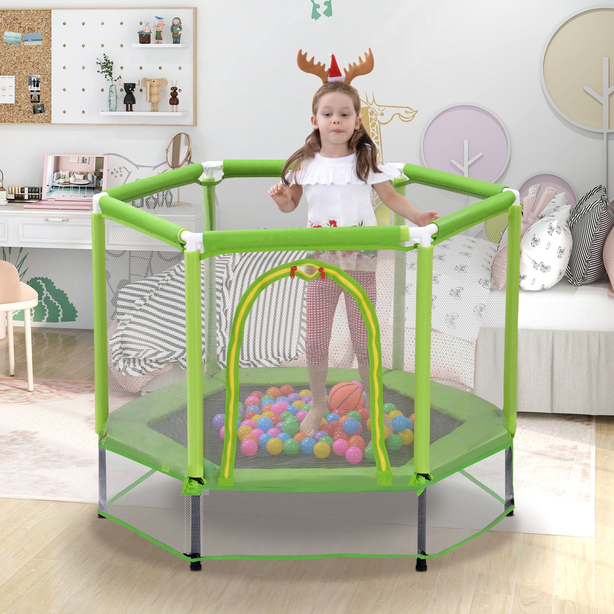 Streamdale 55" Toddlers Trampoline With Safety Enclosure Net And Balls