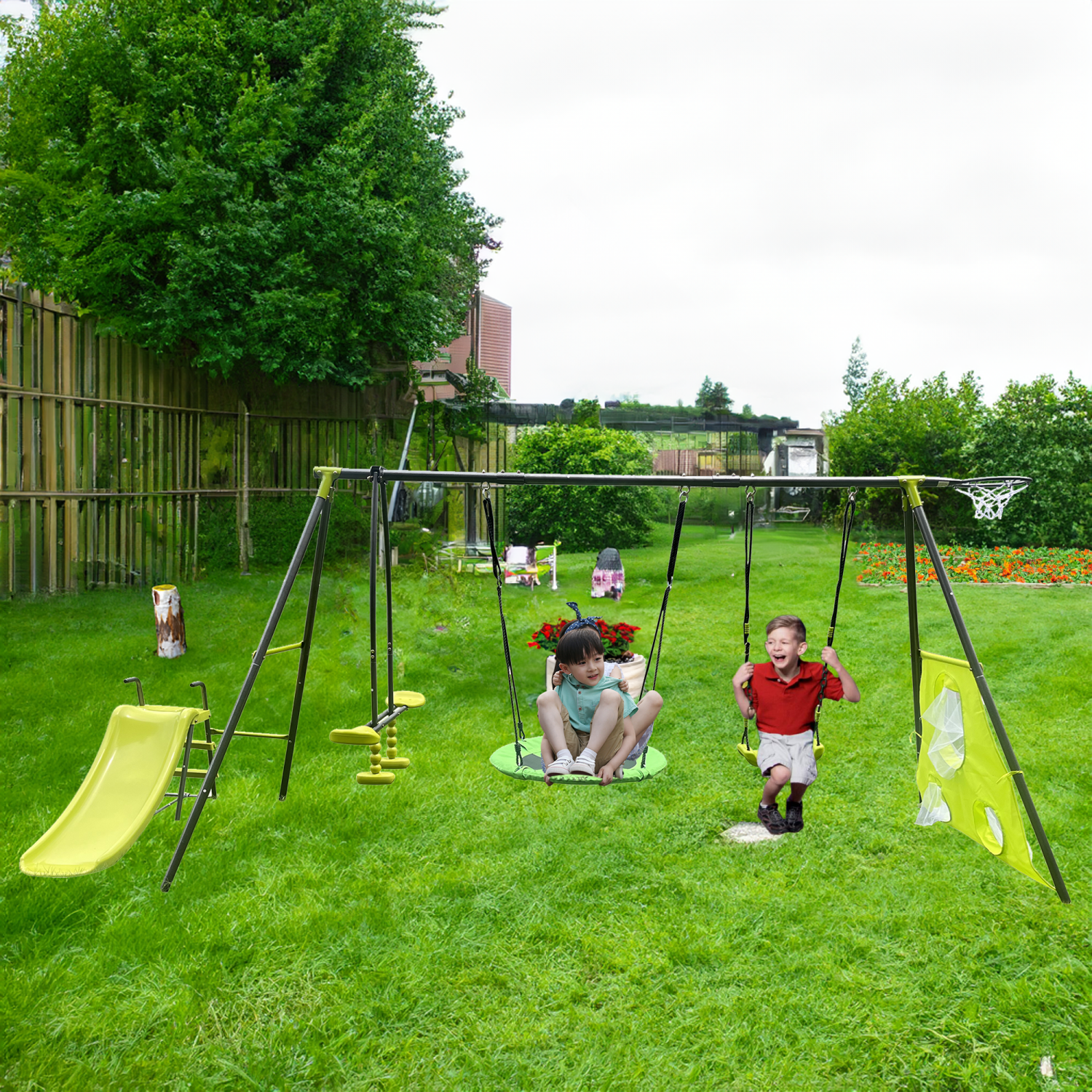 Streamdale Saucer Swingset with Mini Slide for Outdoor Play