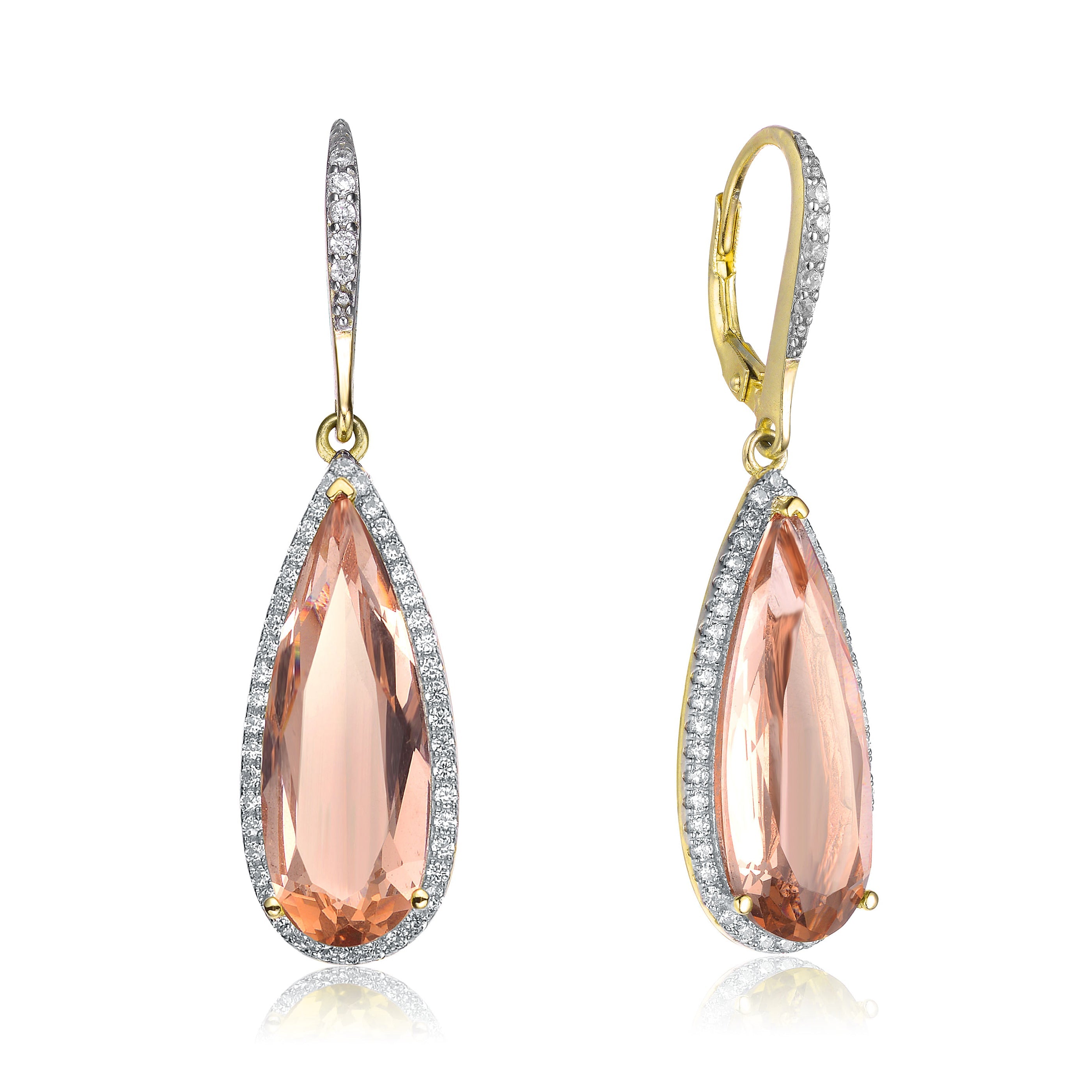 Rg Two Tone Morganite Cubic Zirconia Drop Earrings
