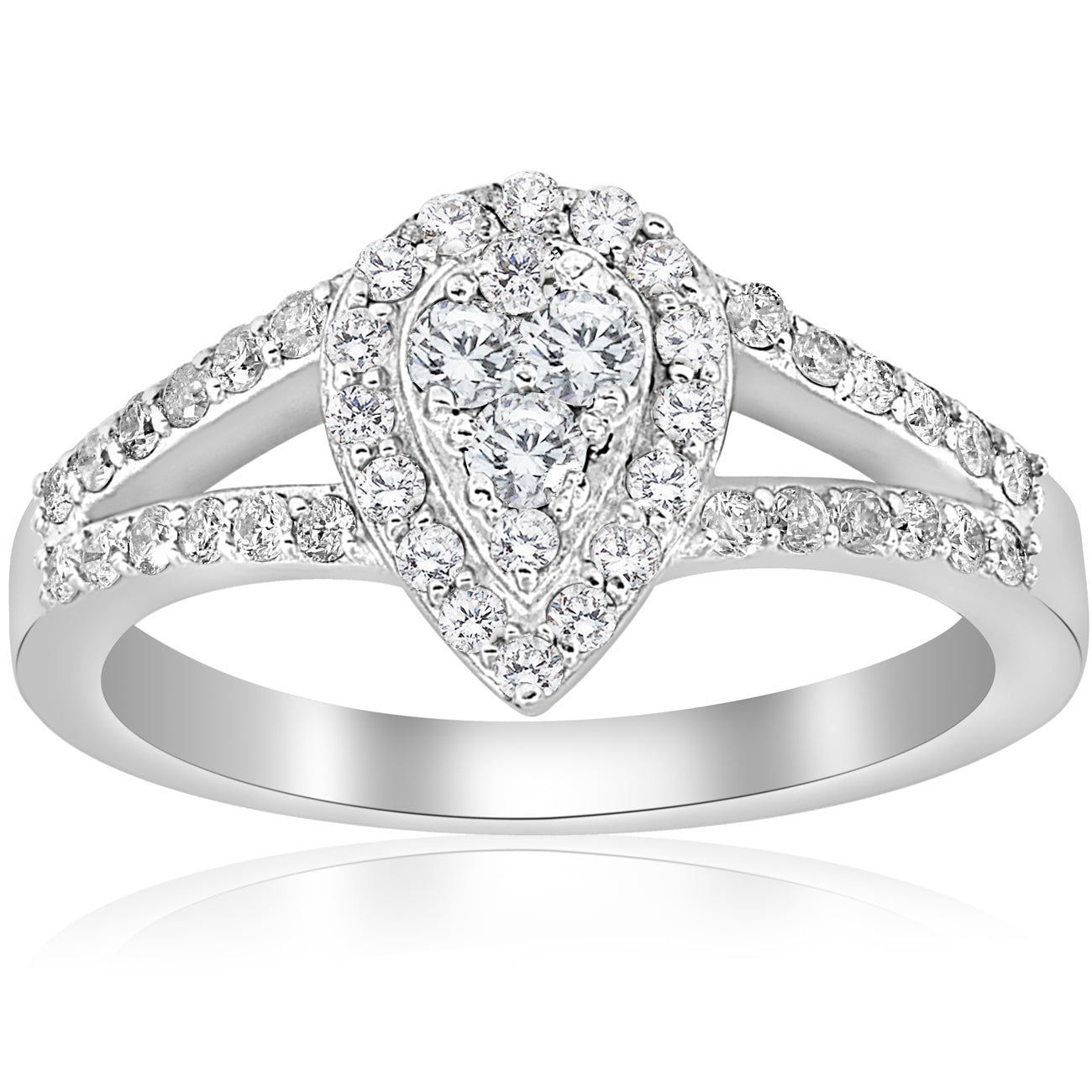 1/2ct Pear Shape Diamond Halo Cluster Engagement Ring 10K White Gold