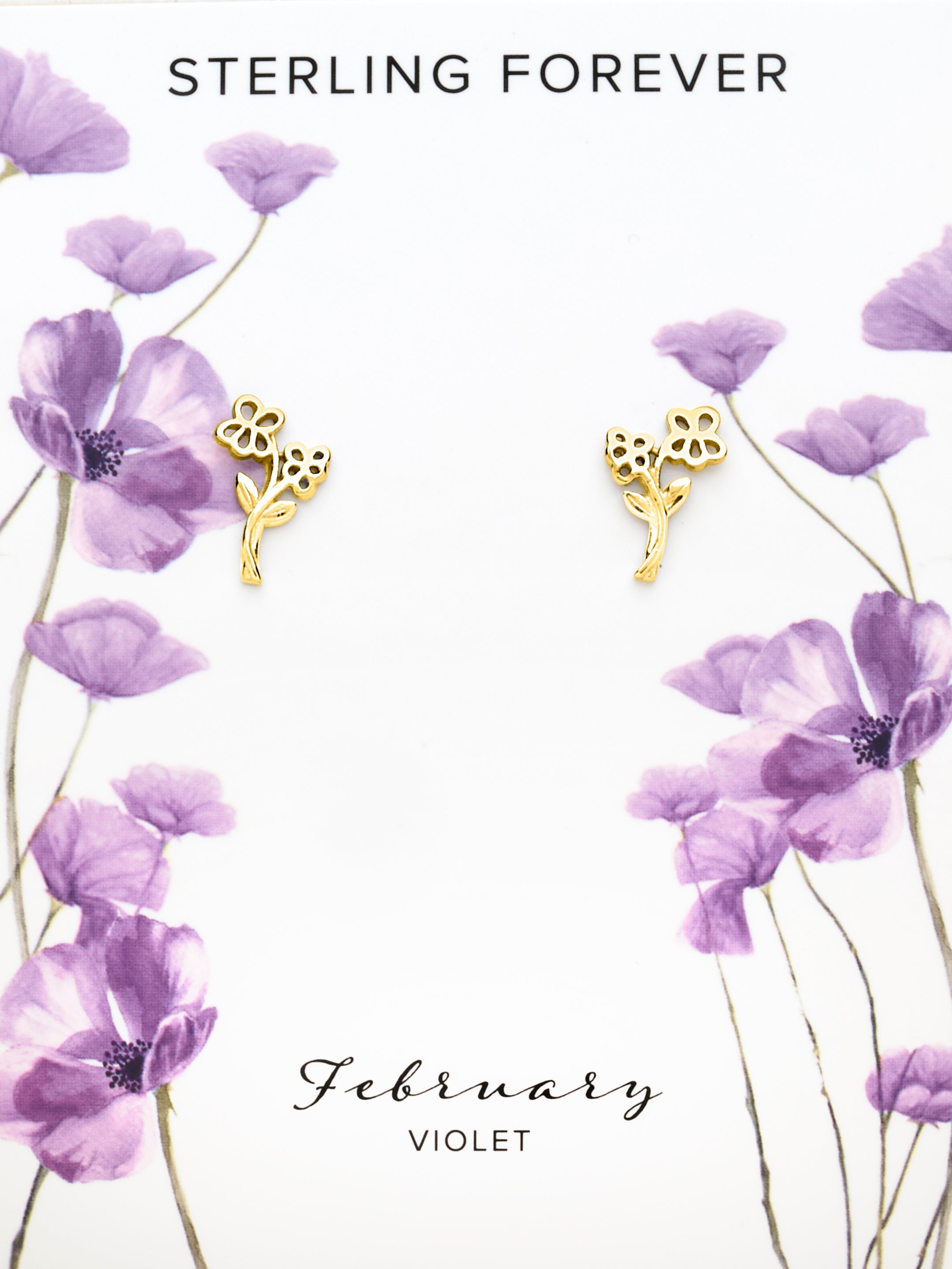Sterling Silver Birth Flower Earring Studs - February